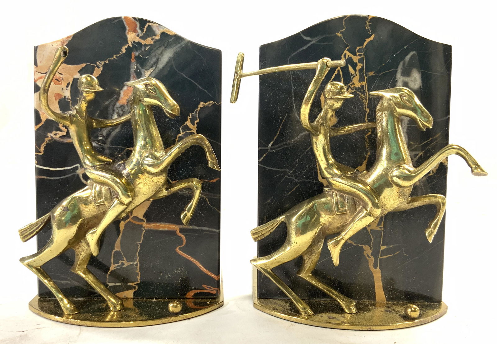 Vintage Marble & Brass Polo Player Bookends (1 of 9)