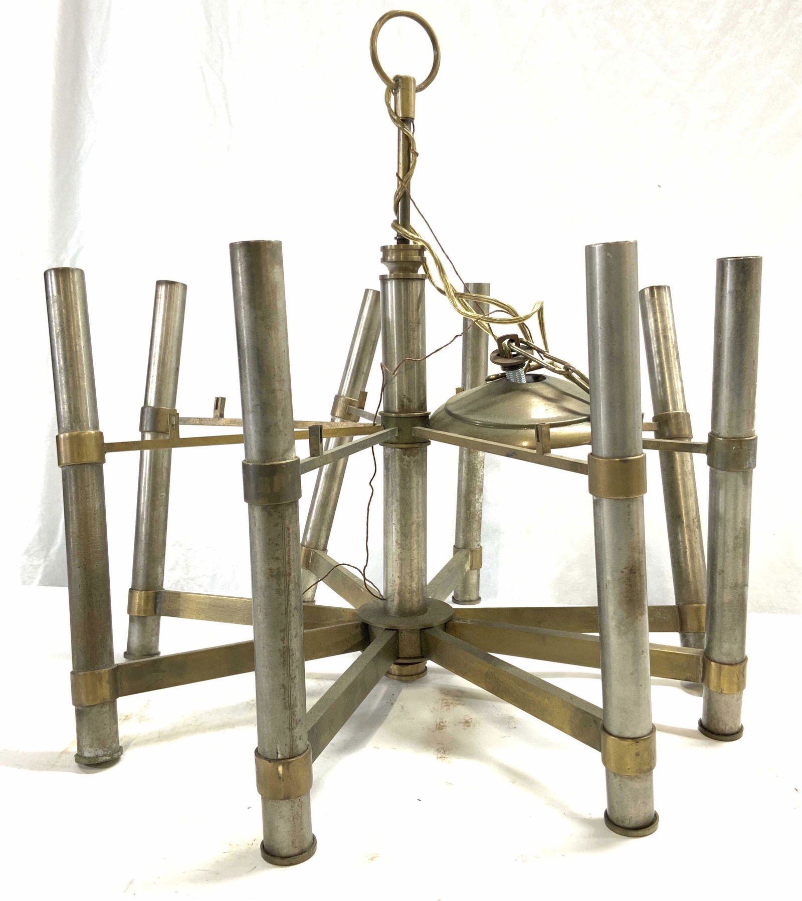 MCM 8 Arm Brass & Brushed Metal Chandelier (1 of 8)