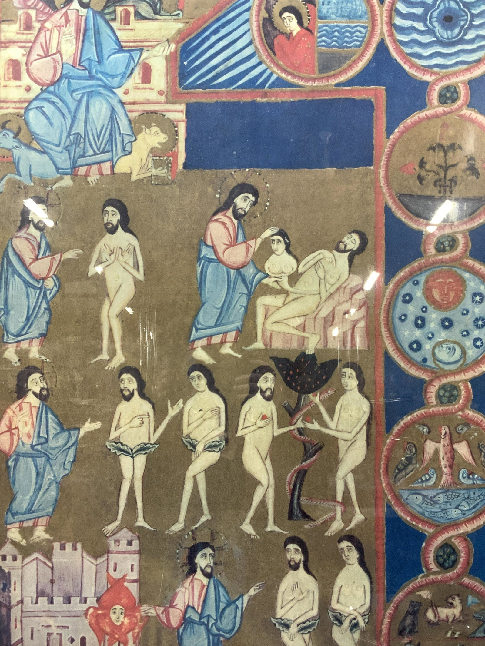 Calouste Gulbenkian Museum Exhibition Litho: Marked on top Museu Calouste Gulbenkian. Left corner reads Biblia Armenia, 25 Aniversario. Subject depicts a scene of Jesus speaking to various groups of people and images of the garden of Eden with a