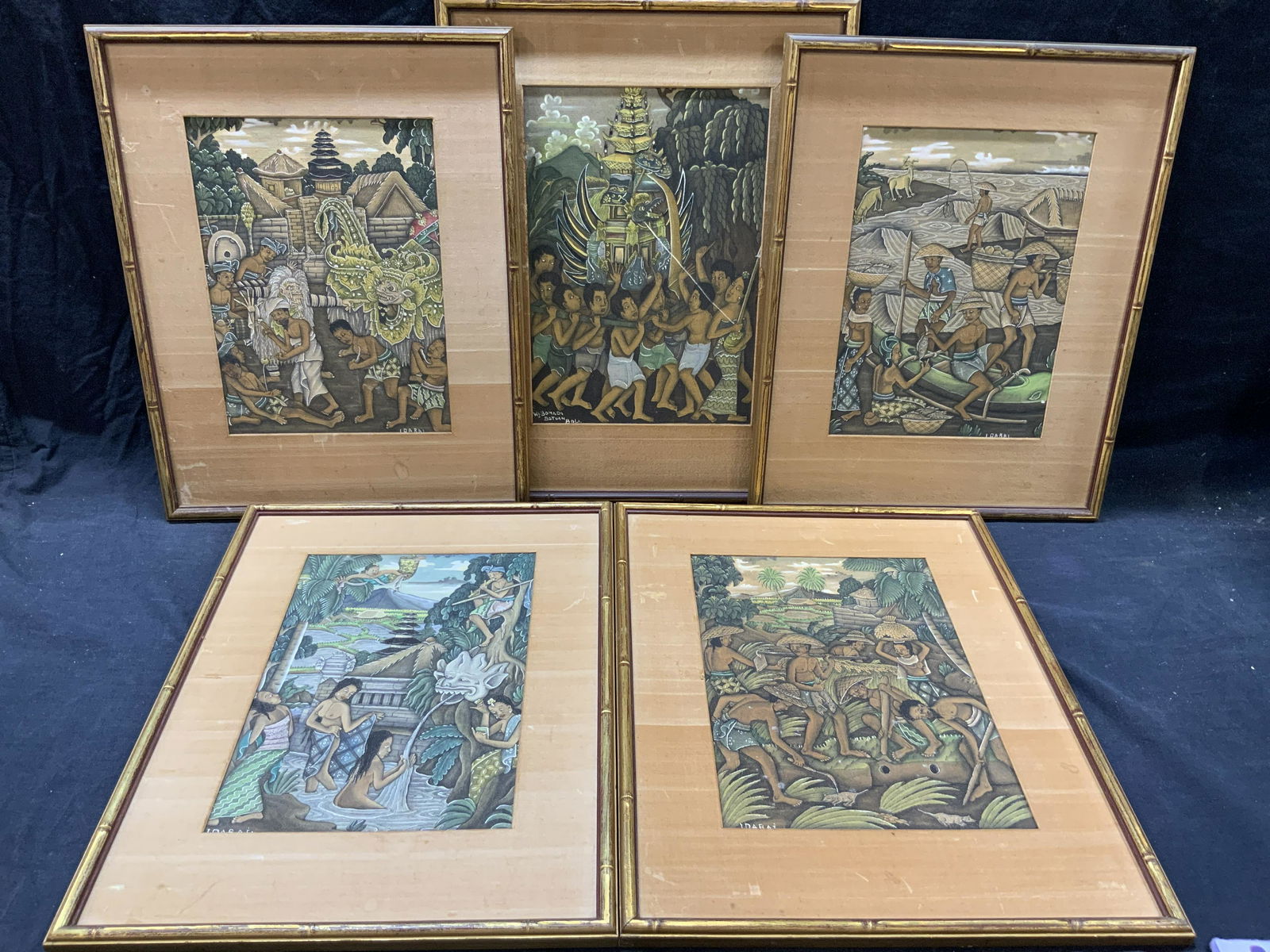 5 Signed Hand Painted Balinese Paintings (1 of 12)