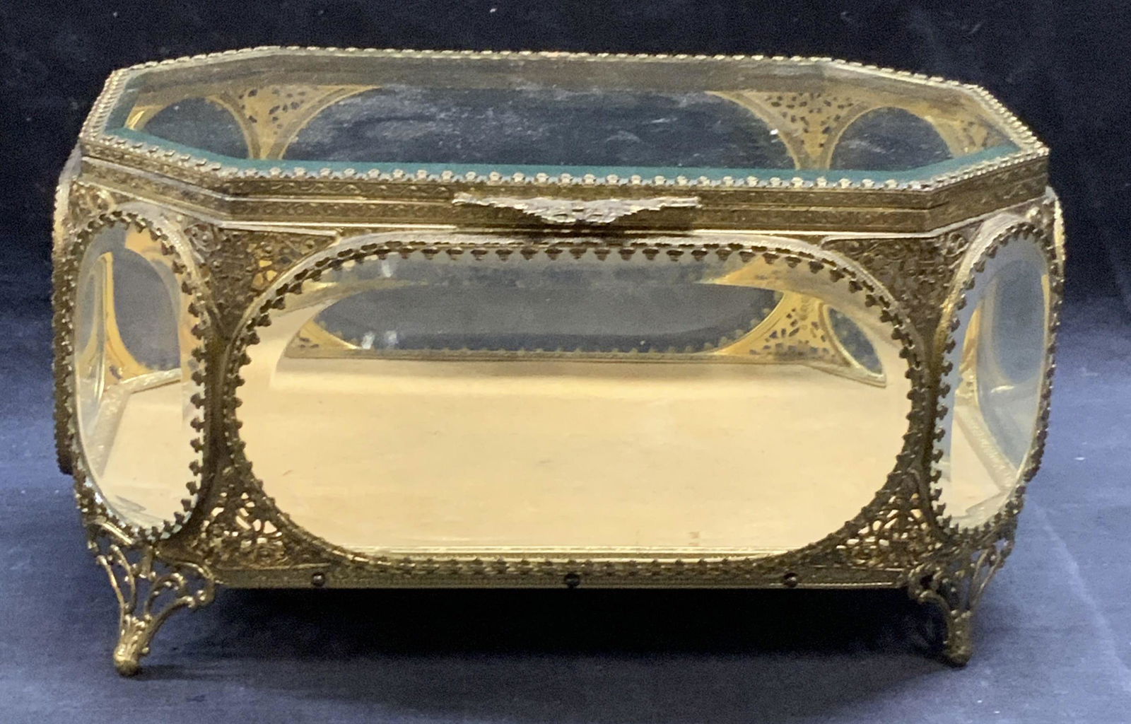 French Vtg Dresser top Box w Glass Panels & Brass (1 of 7)