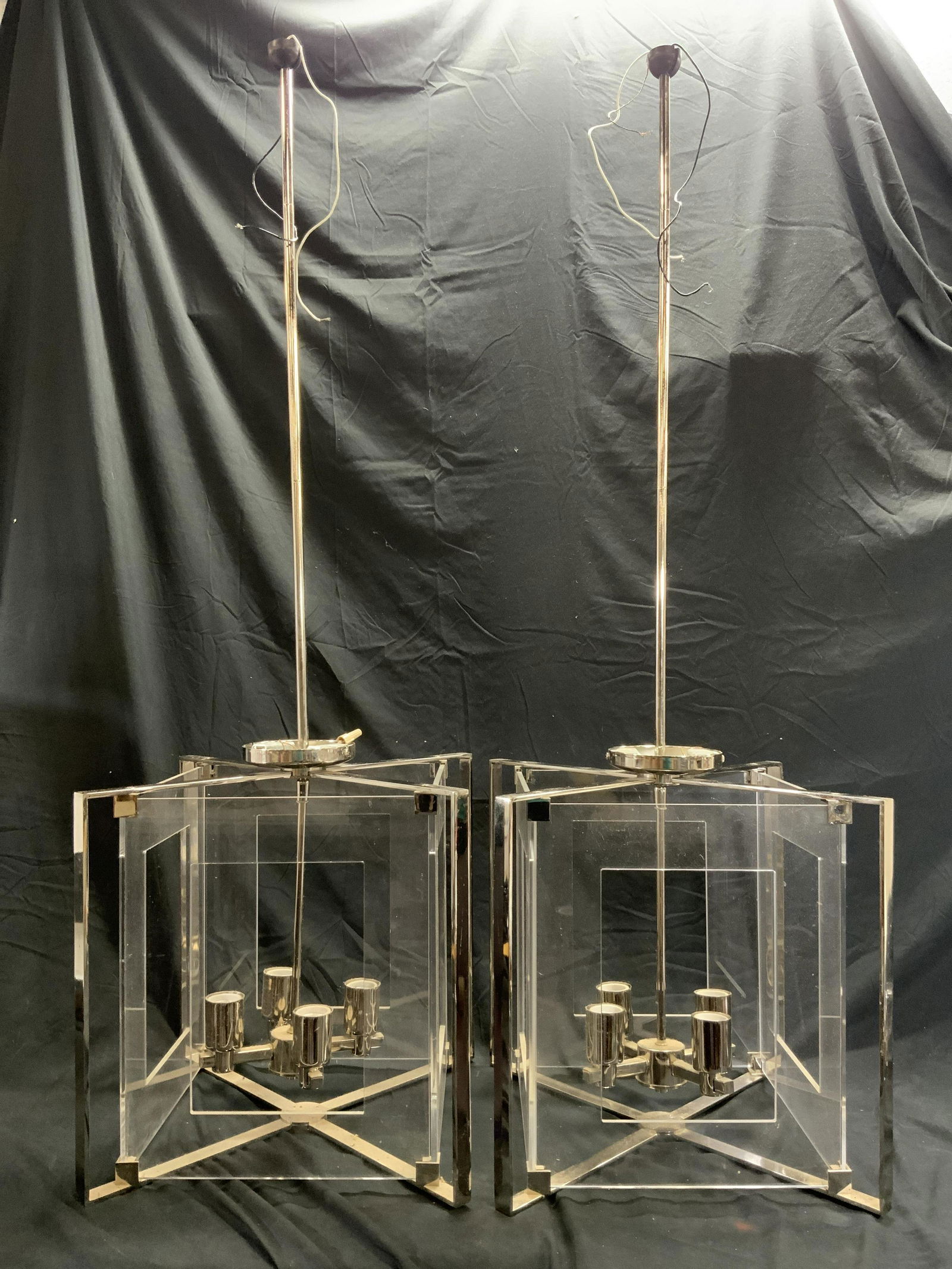 GEORGE KOVACS Pr Chrome & Acrylic Pendant Lights (1 of 8)