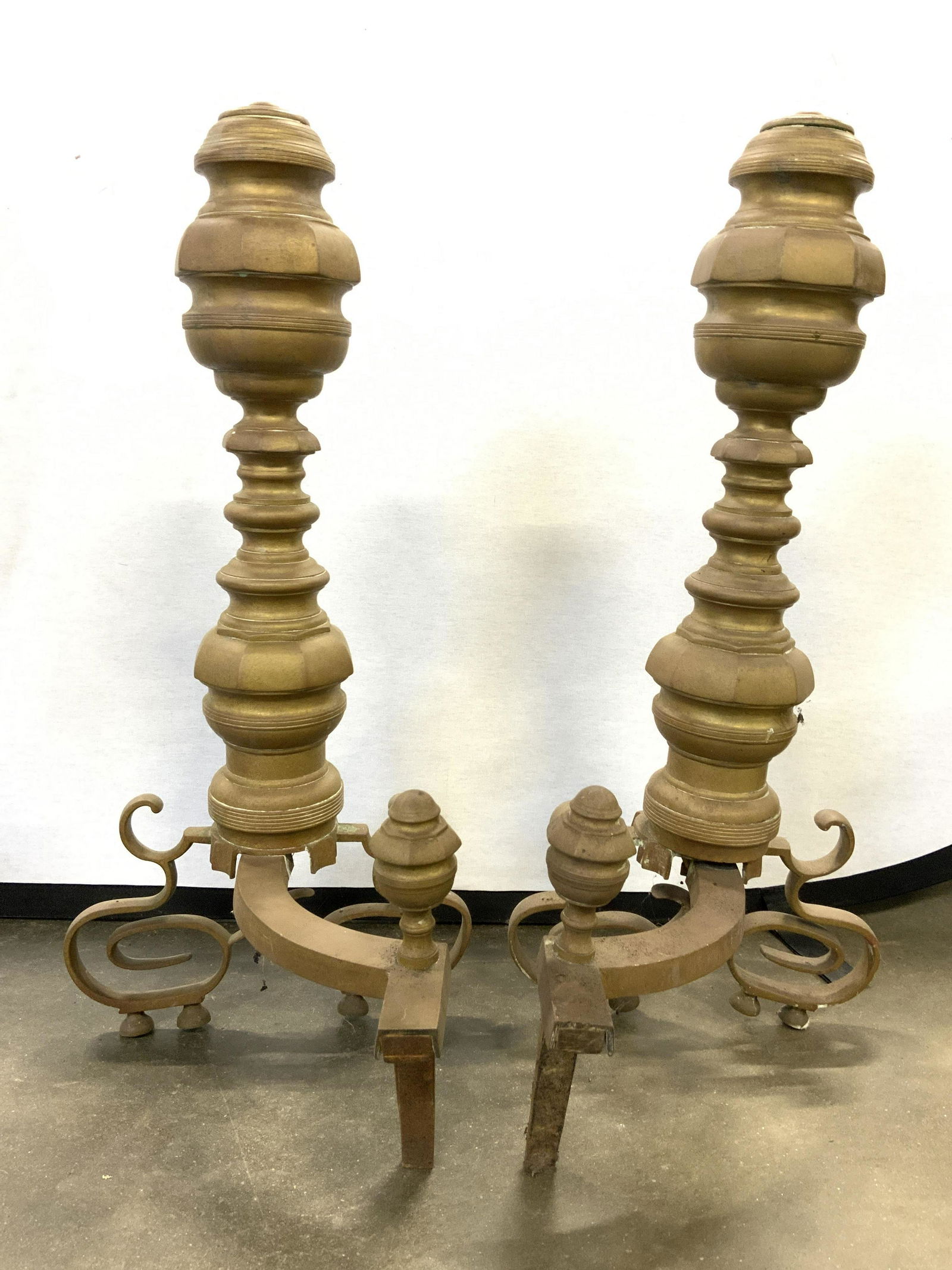 Pair Vintage Brass Andirons Fireplace Accessories (1 of 8)