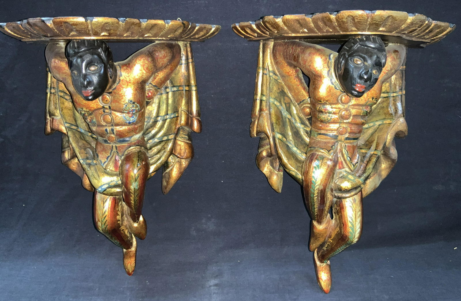 Paid Vintage Wooden Blackamoor Wall Sconce Shelves (1 of 14)