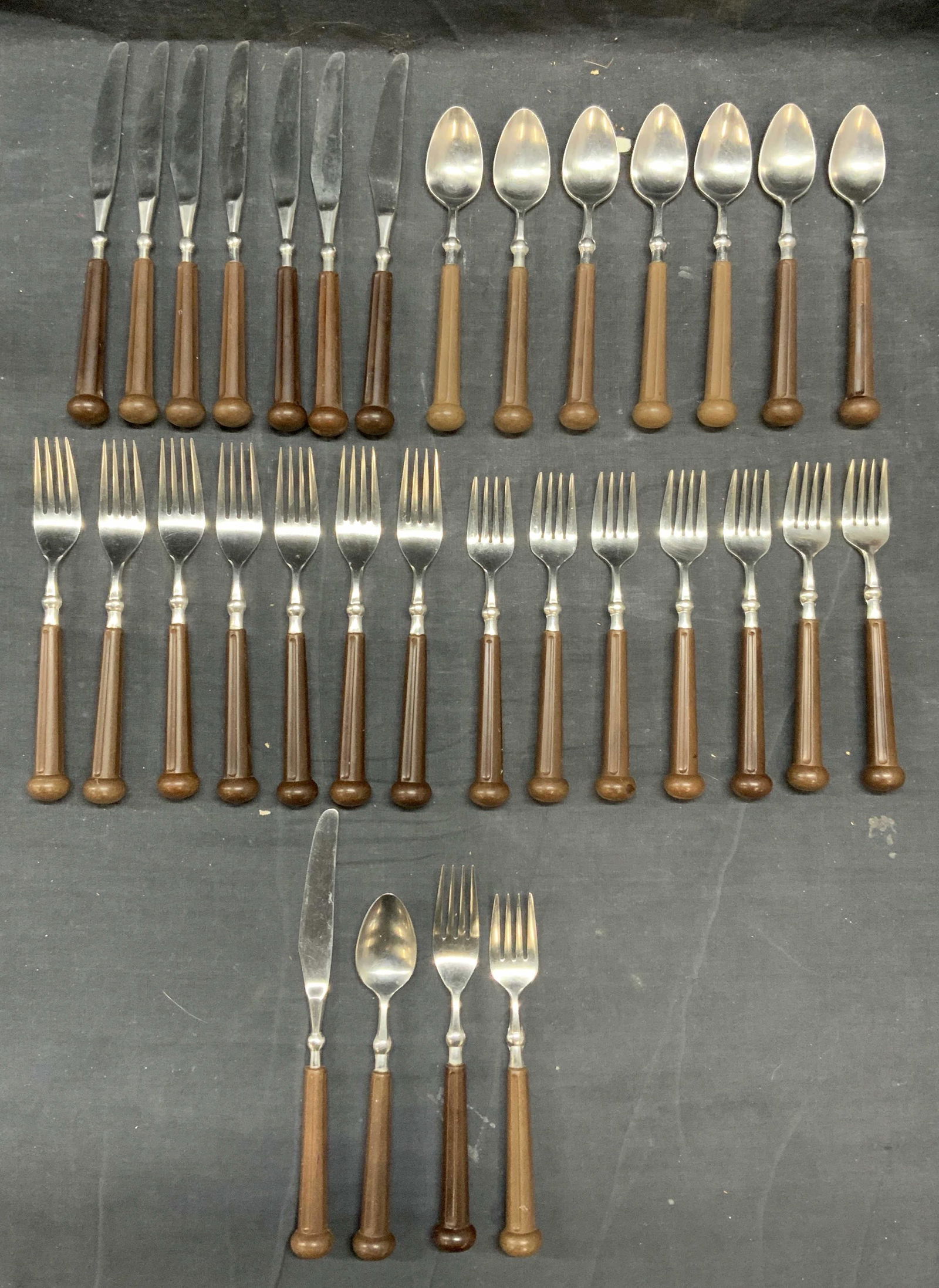 Set 32 MCM OXFORD HALL Brown Flatware Japan (1 of 12)