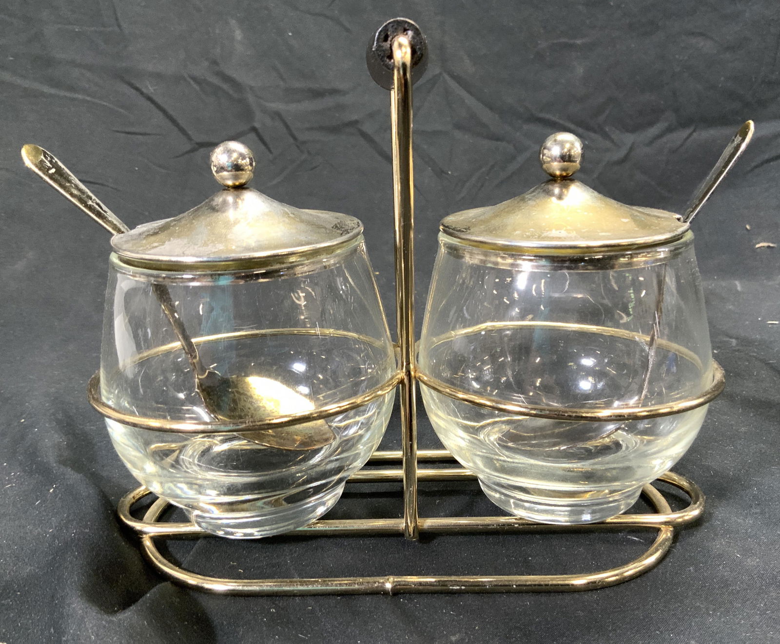 LIBBEY Vintage Glass Condiment Serv Set W Spoon (1 of 7)