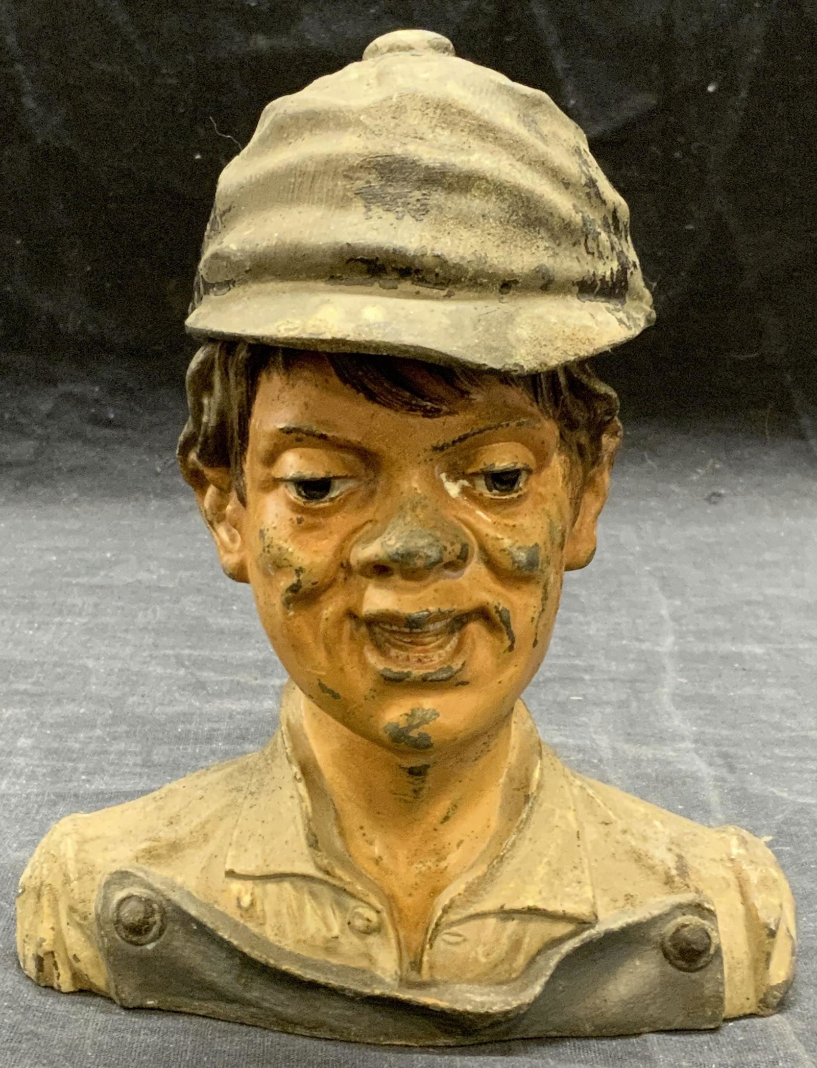 Vintage Cast Metal Head of Worker Inkwell (1 of 9)