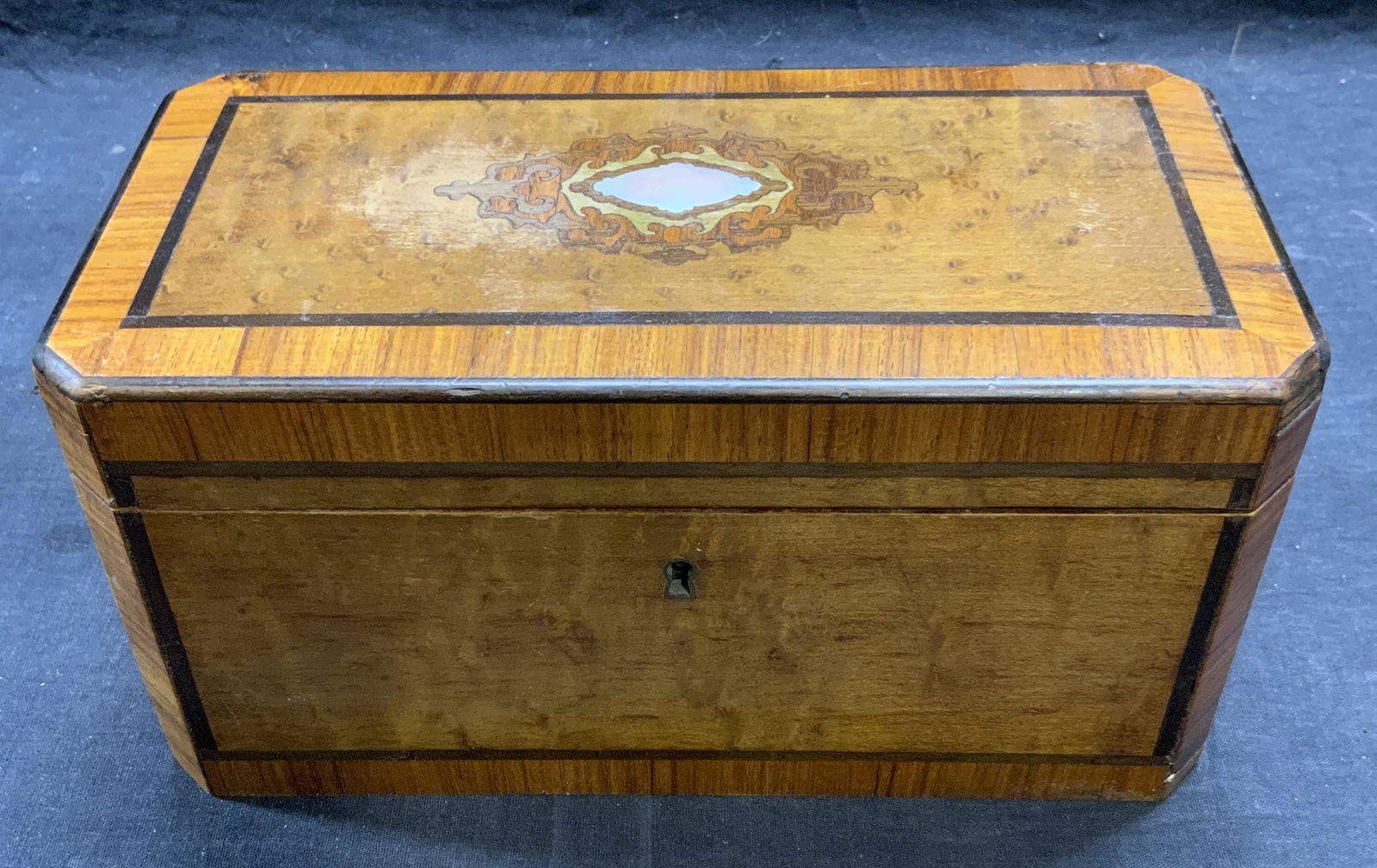 Vintage Inlaid Wood & MOP Tea Caddy Box (1 of 9)