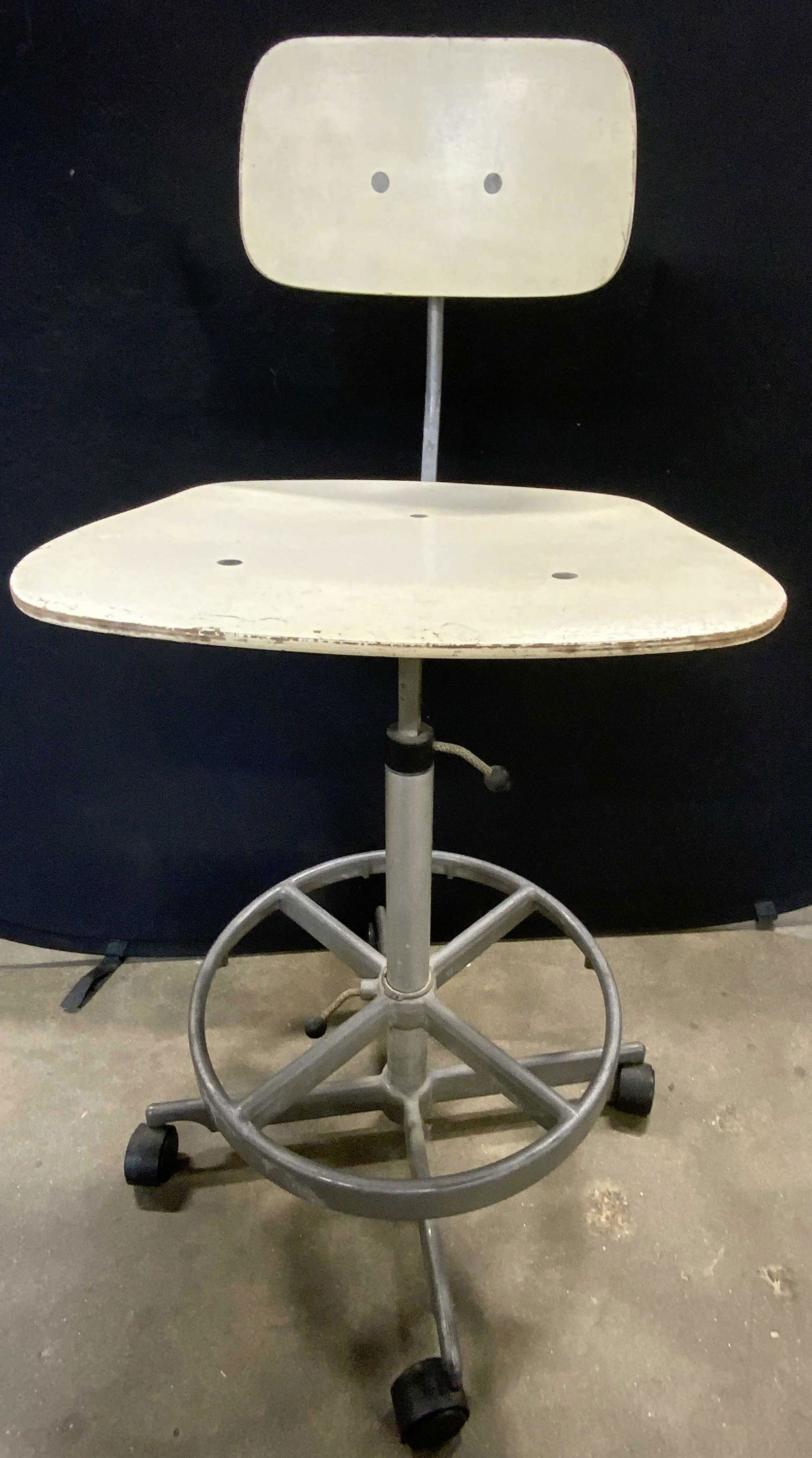 Vintage Adjustable Wooden Drafting Stool, Wheeled (1 of 12)