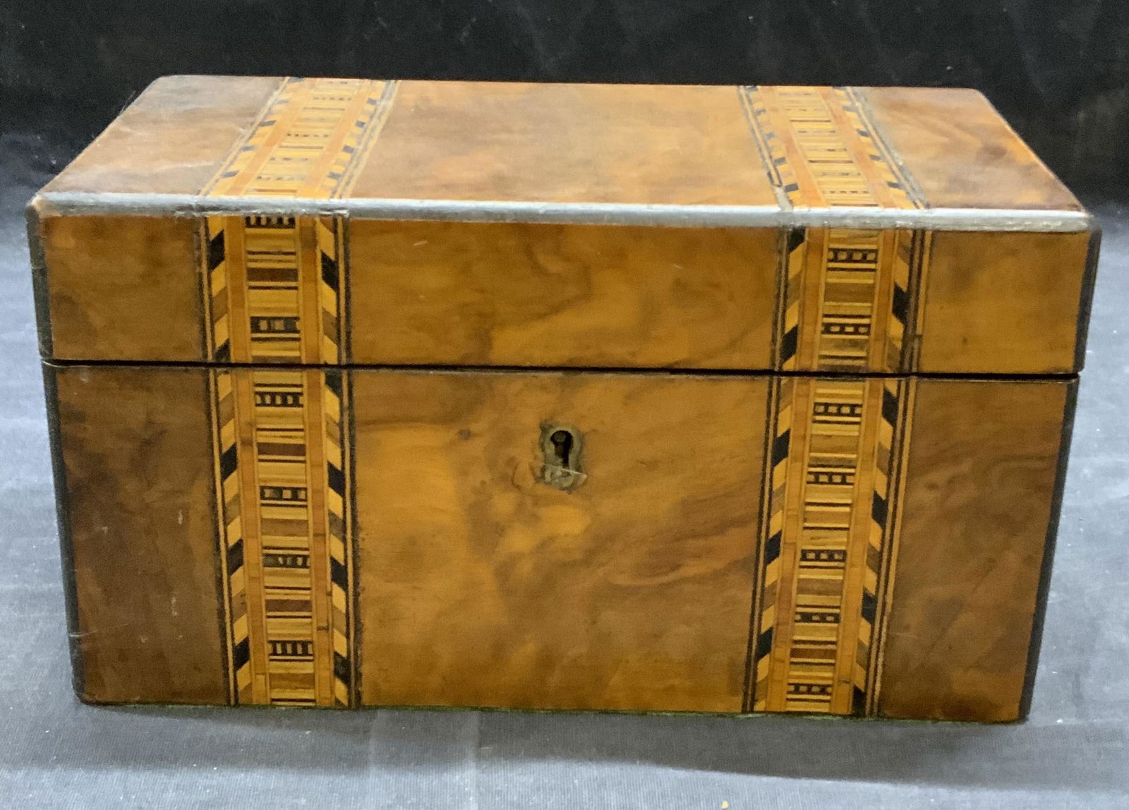 Vintage Inlaid Wood Marquetry Tea Caddy Box (1 of 8)