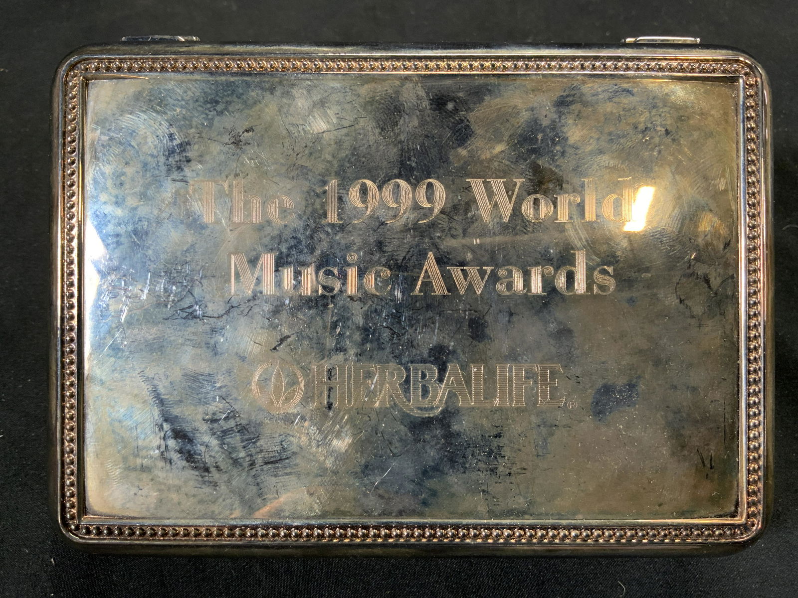 Monogrammed Silver Plate Card Holder Box (1 of 6)