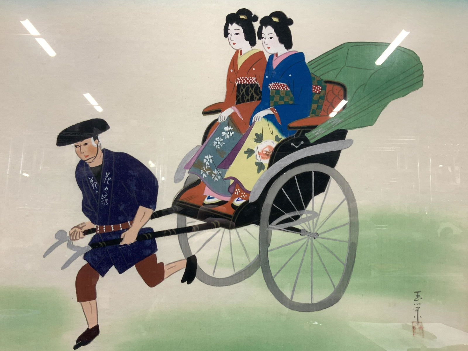 Signed Asian Painting On Silk Rickshaw Ride (1 of 9)