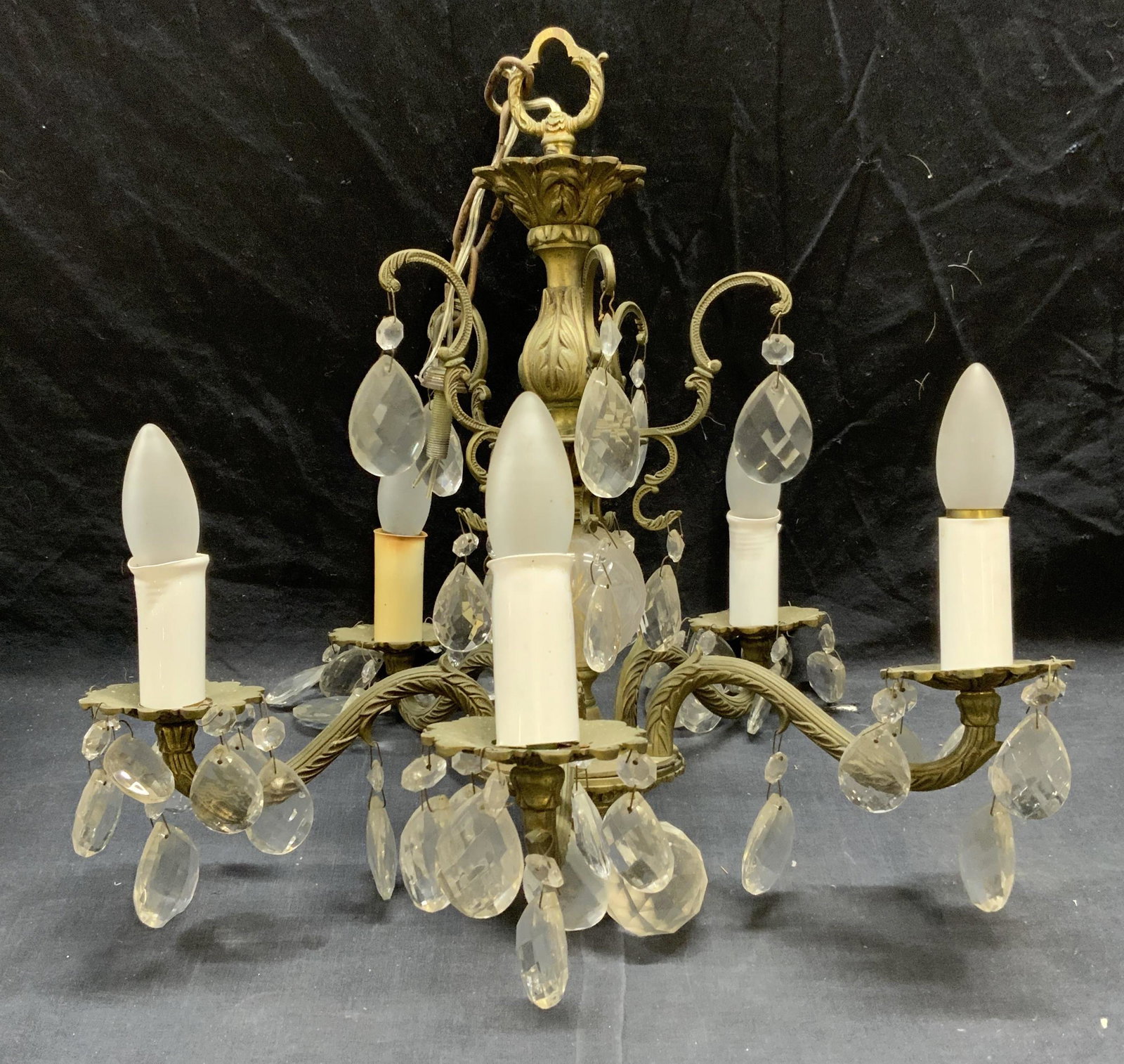 Vintage Brass & Crystal Chandelier Light Fixture (1 of 8)