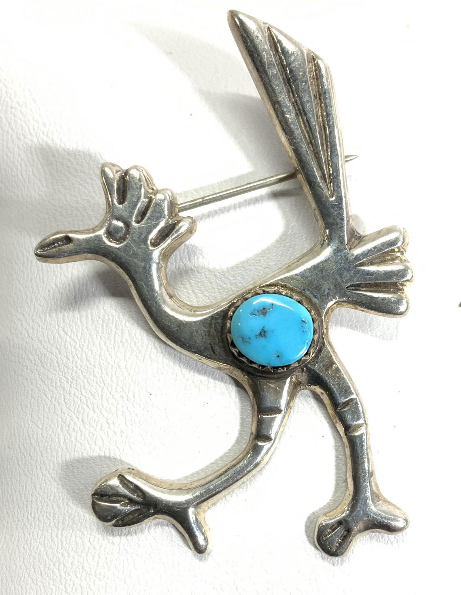 Roadrunner Bird Sterling Silver Brooch w Turquoise (1 of 7)