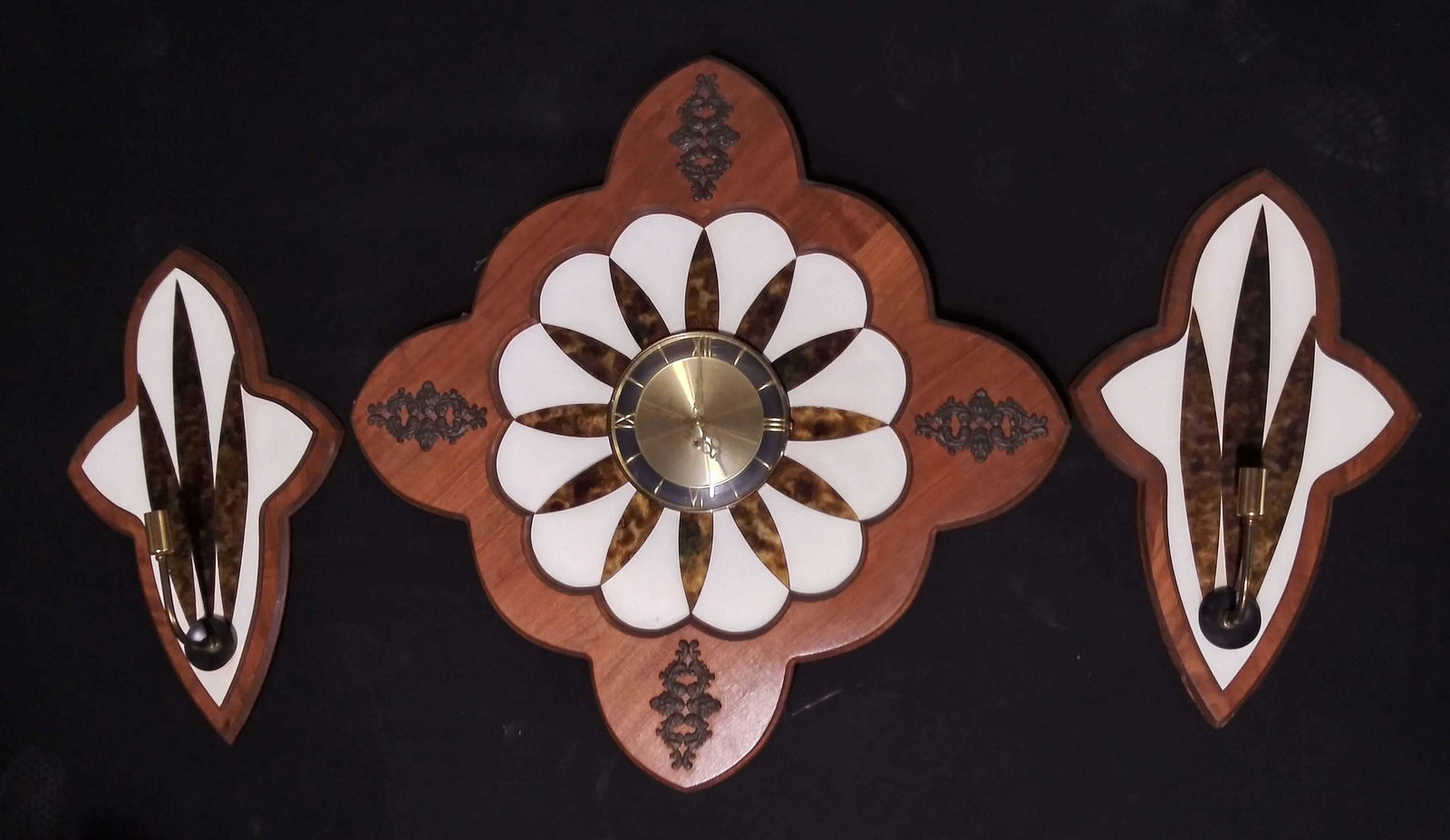 3 Pc Mid Century Modern Clock & Light Sconces (1 of 9)