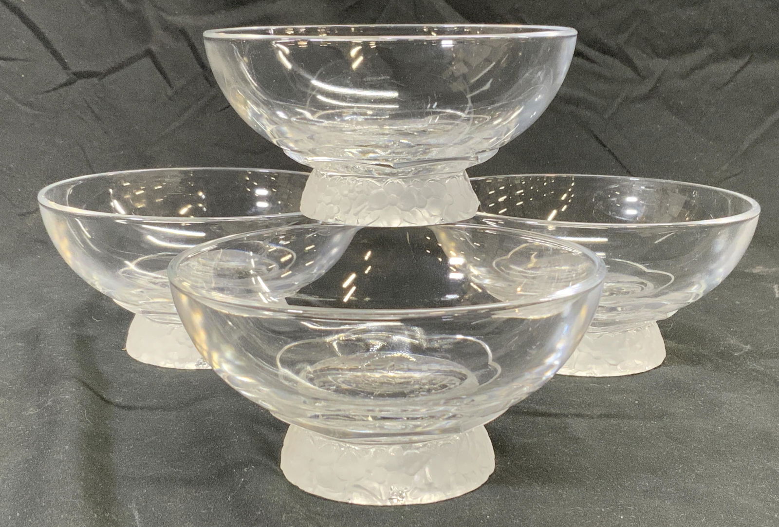 Set 4 Crystal Bowls Vessels W Floral Frosted Feet (1 of 6)