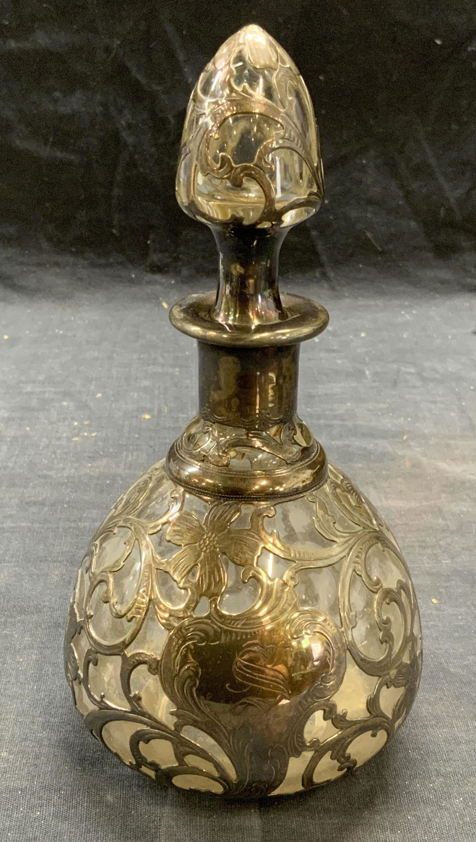 Sterling Silver Overlay Glass Decanter (1 of 8)