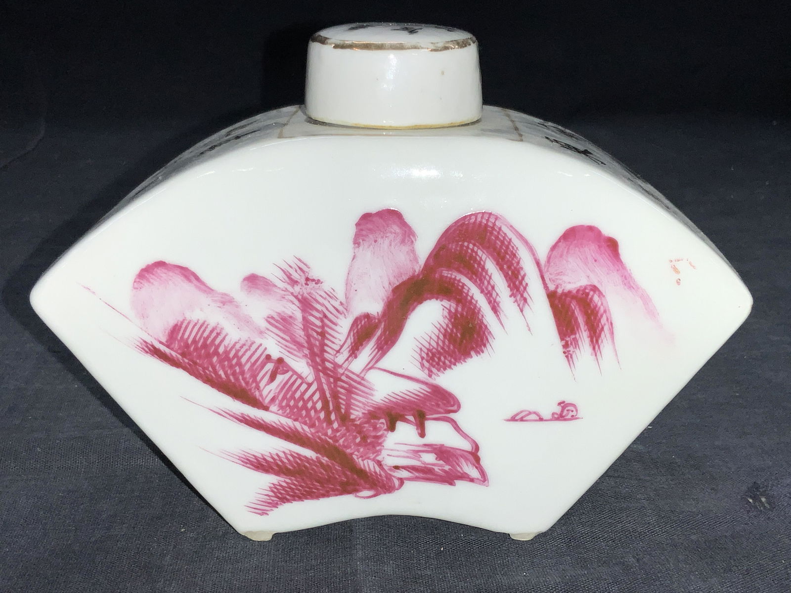 Hand Painted Porcelain Fan Shaped Asian Vessel (1 of 8)