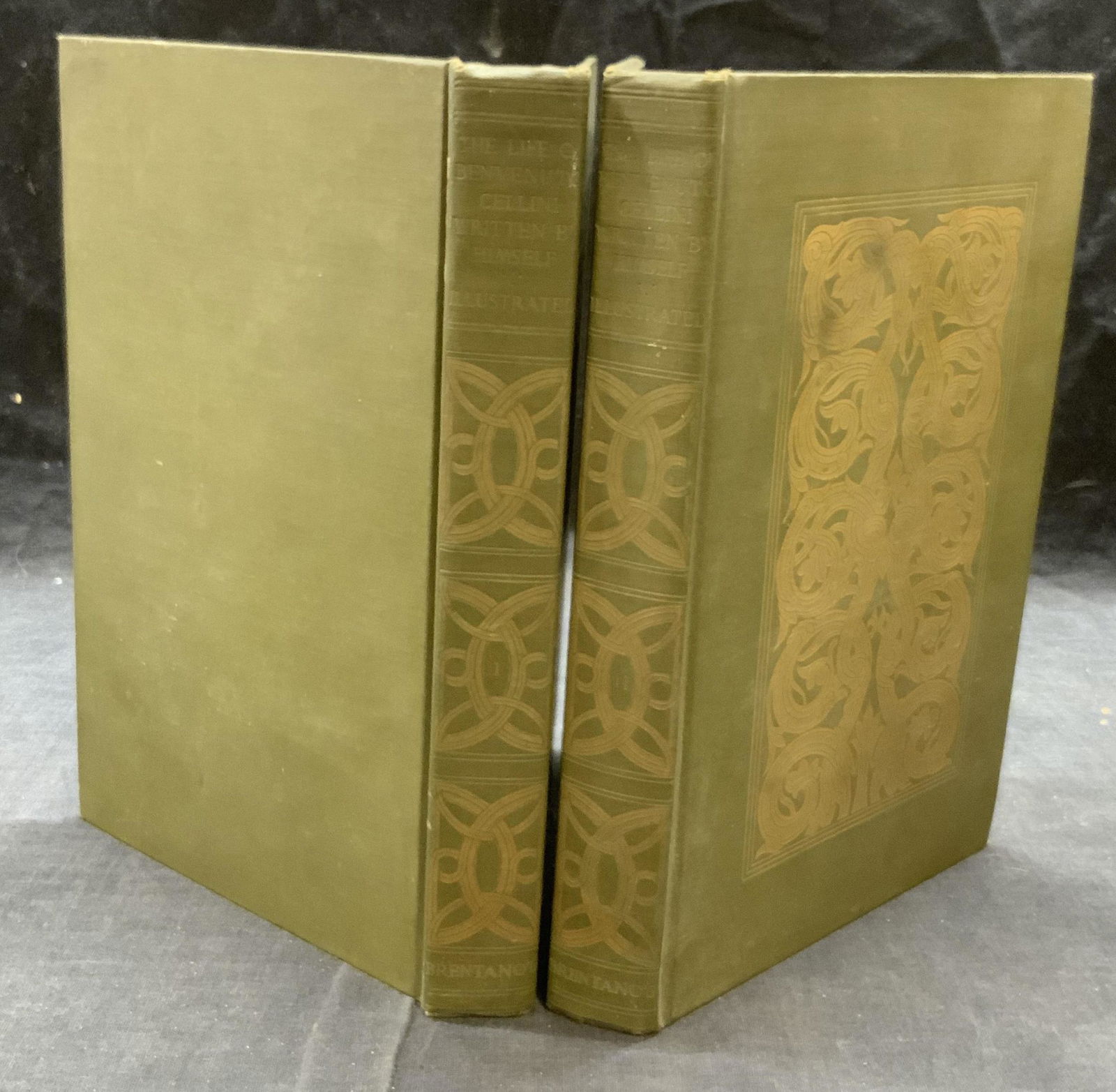 2 Books The Life of Benvenuto Cellini Vol 1&2 1906: Set of 2 hardbound copies of The Life of Benvenuto Cellini volumes 1 and 2 edited and translated by John Addington Symonds. Books include illustrations. Published by Bretanos, 1906. Wear to cover page