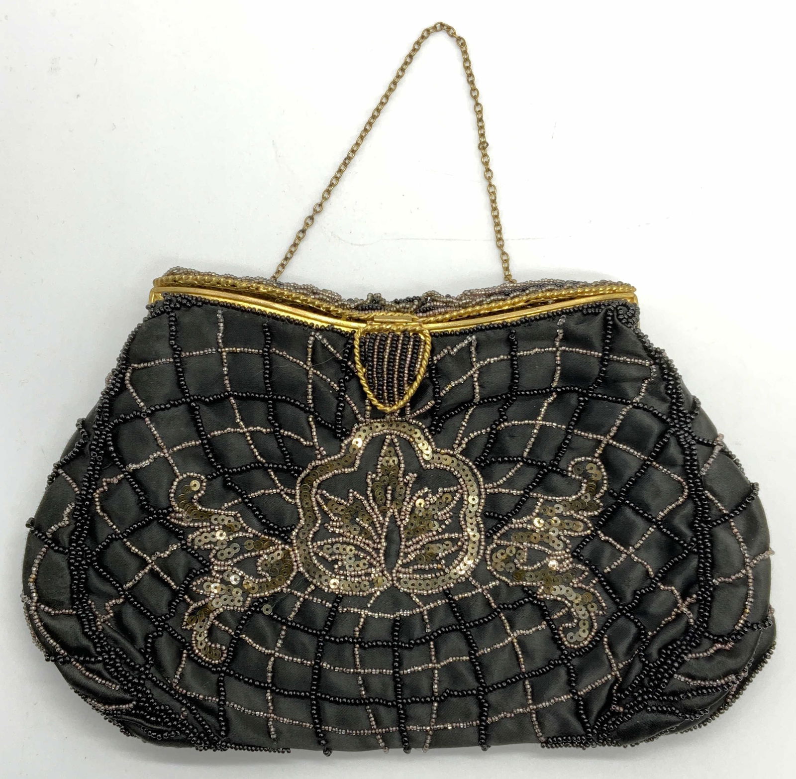Vintage CROSS PARIS Black Beaded Evening Bag (1 of 7)