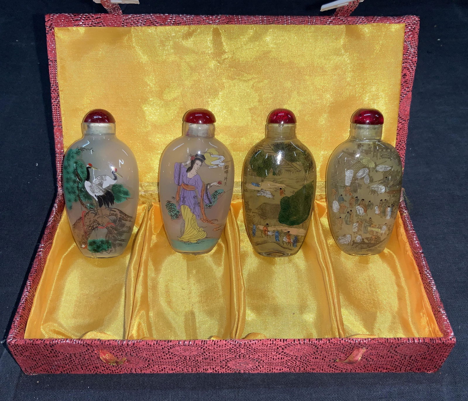 Set 4 Hand Painted Asian Snuff Bottles, In BOX (1 of 8)