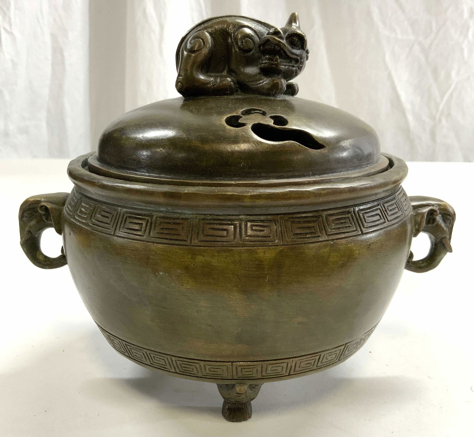 Signed Vintage Asian Lidded Bronze Incense Burner (1 of 7)