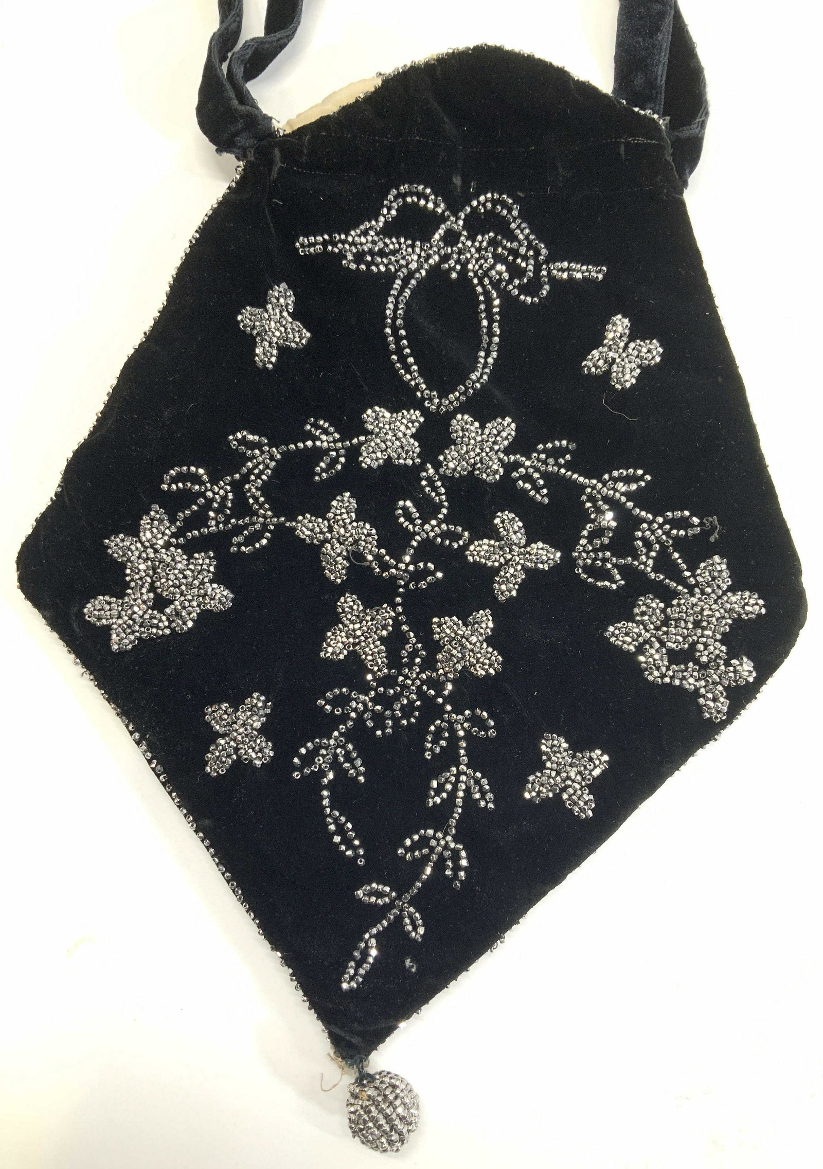 Silver Beaded Velvet Evening Purse with Silk (1 of 6)