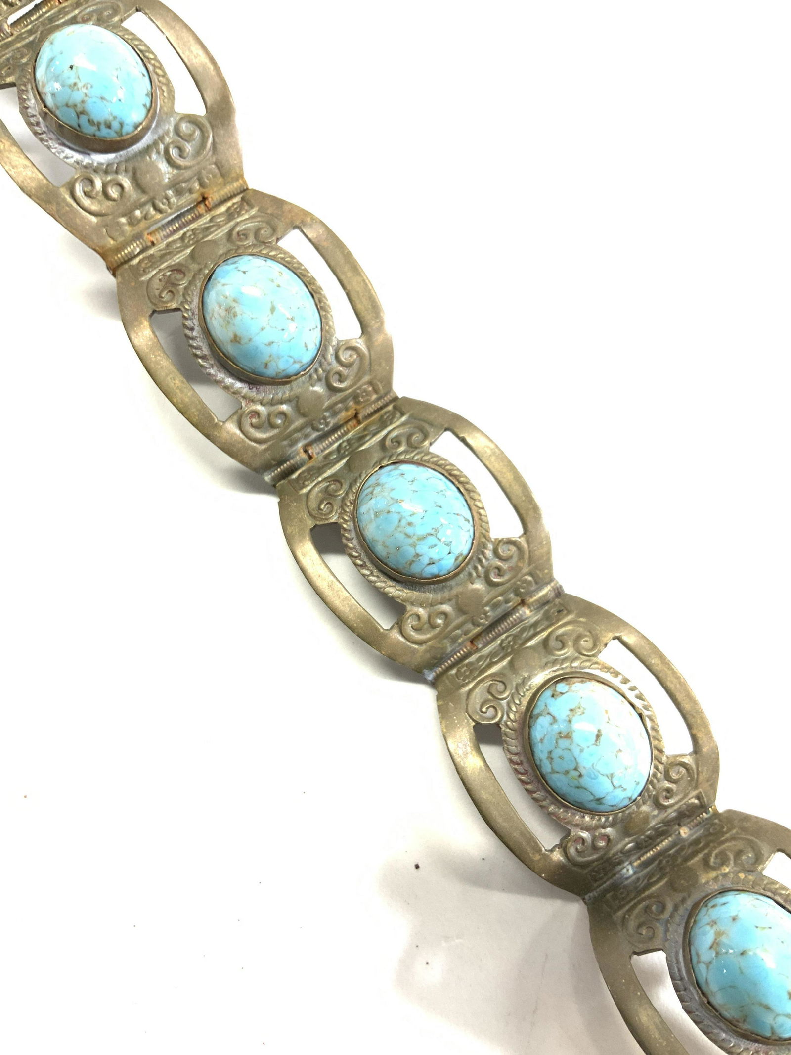 Sterling Silver Turquoise Tn Glass Bracelet Mexico (1 of 8)