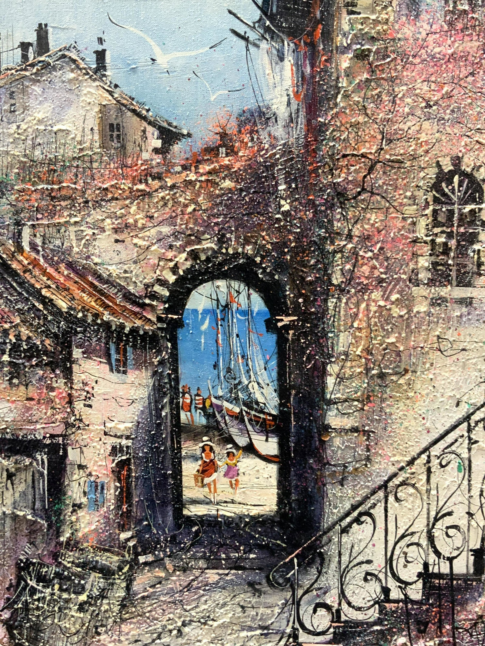 Signed Acrylic Street Scene Acrylic Painting (1 of 10)
