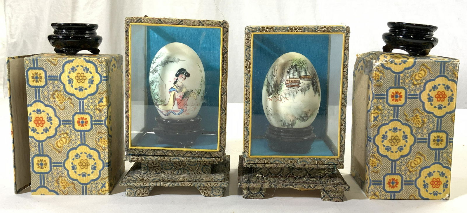 Hand Painted Asian Eggs W Footed Display Boxes (1 of 7)