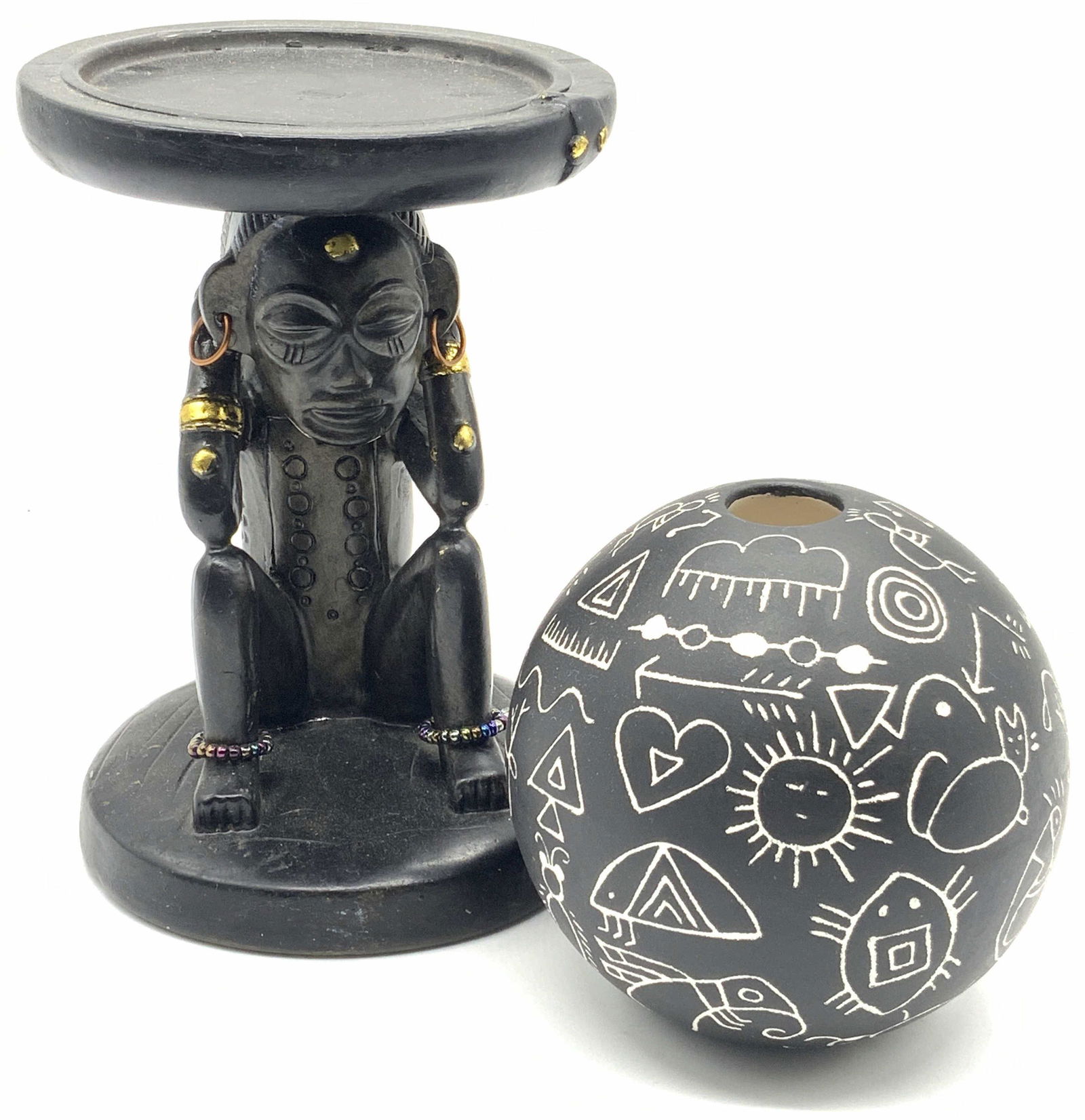 African Style Figural Candle Holder & Orb Vase (1 of 8)