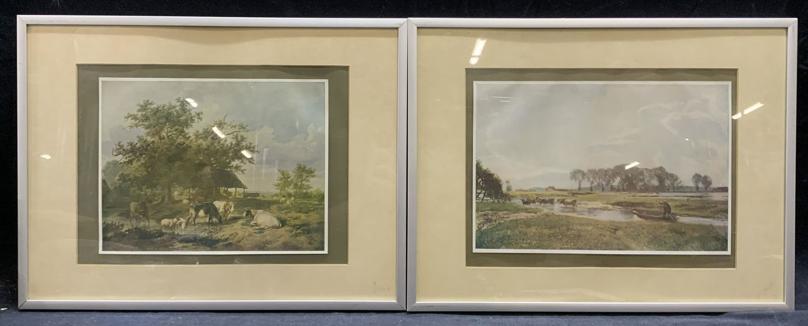 Lot 2 Framed Lithograph of Cows in Pasture & River (1 of 7)