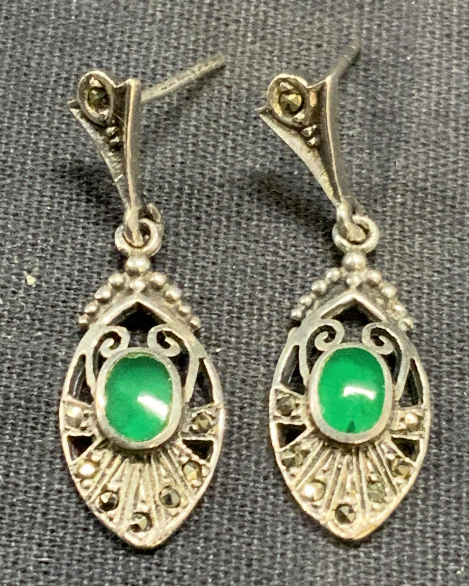 Sterling Silver Cabochon & Marcasite Earrings (1 of 6)