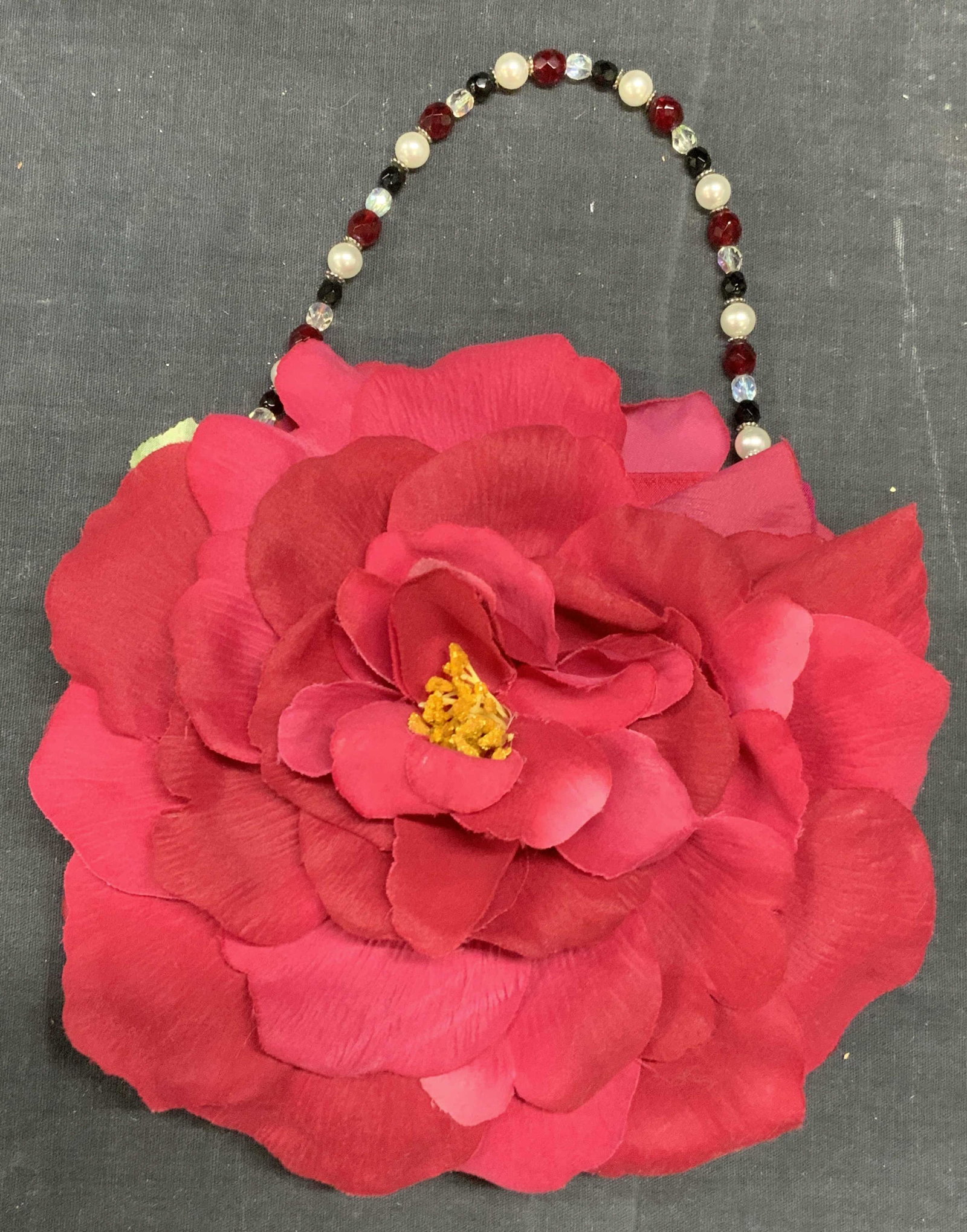 MARIGOT Pink Floral Fabric Beaded Handle Handbag (1 of 7)