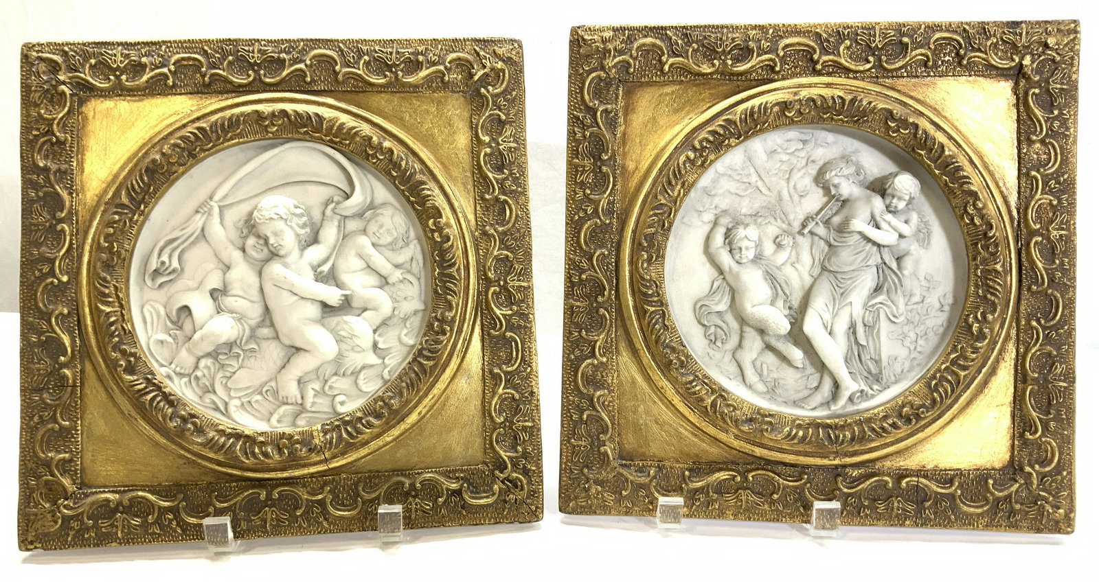 Pair Gilt Framed Cherub Porcelain Relief (1 of 11)