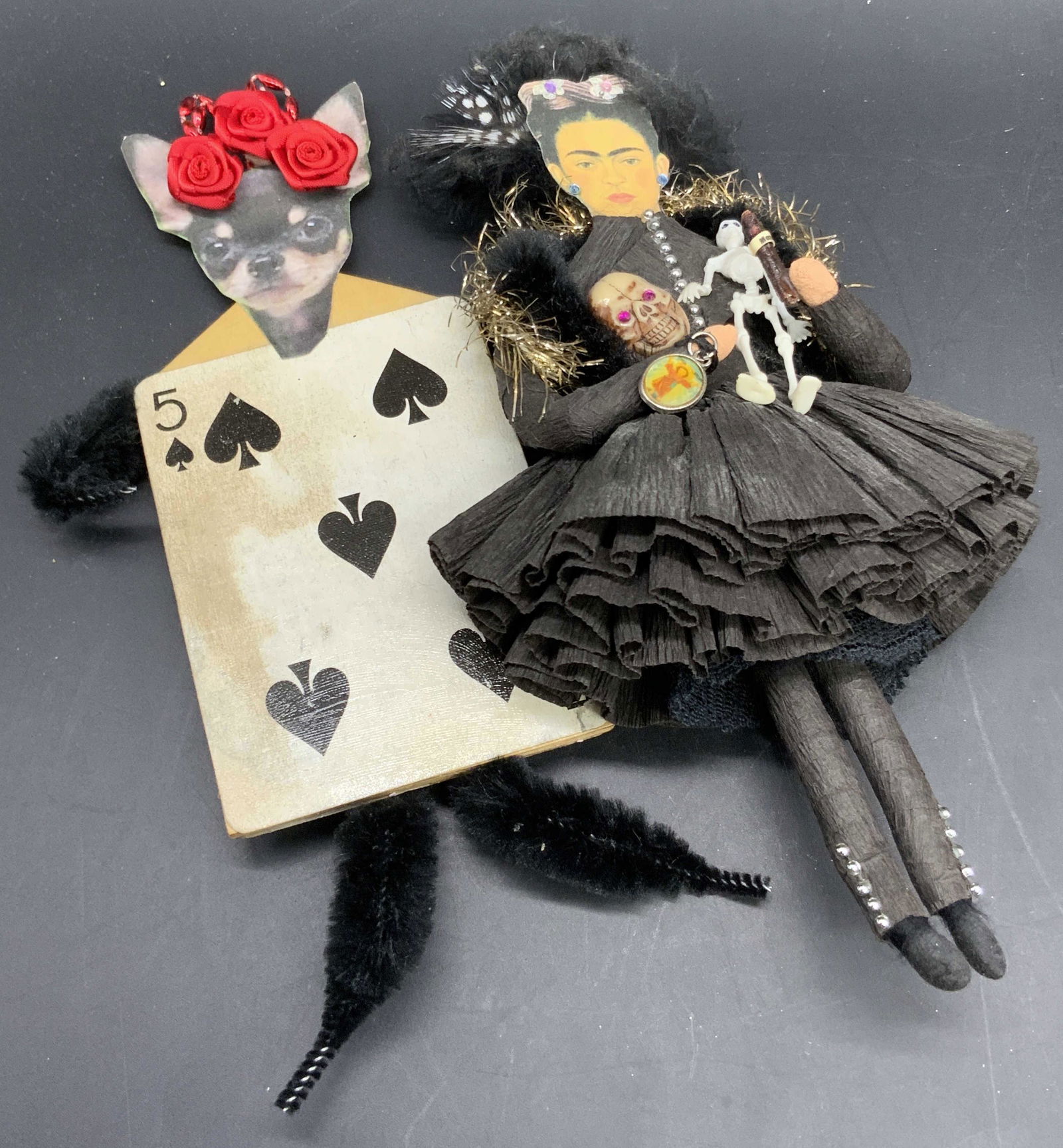 Lot2 Upcycle Art Figurals, Frida Kahlo & Chihuahua (1 of 10)