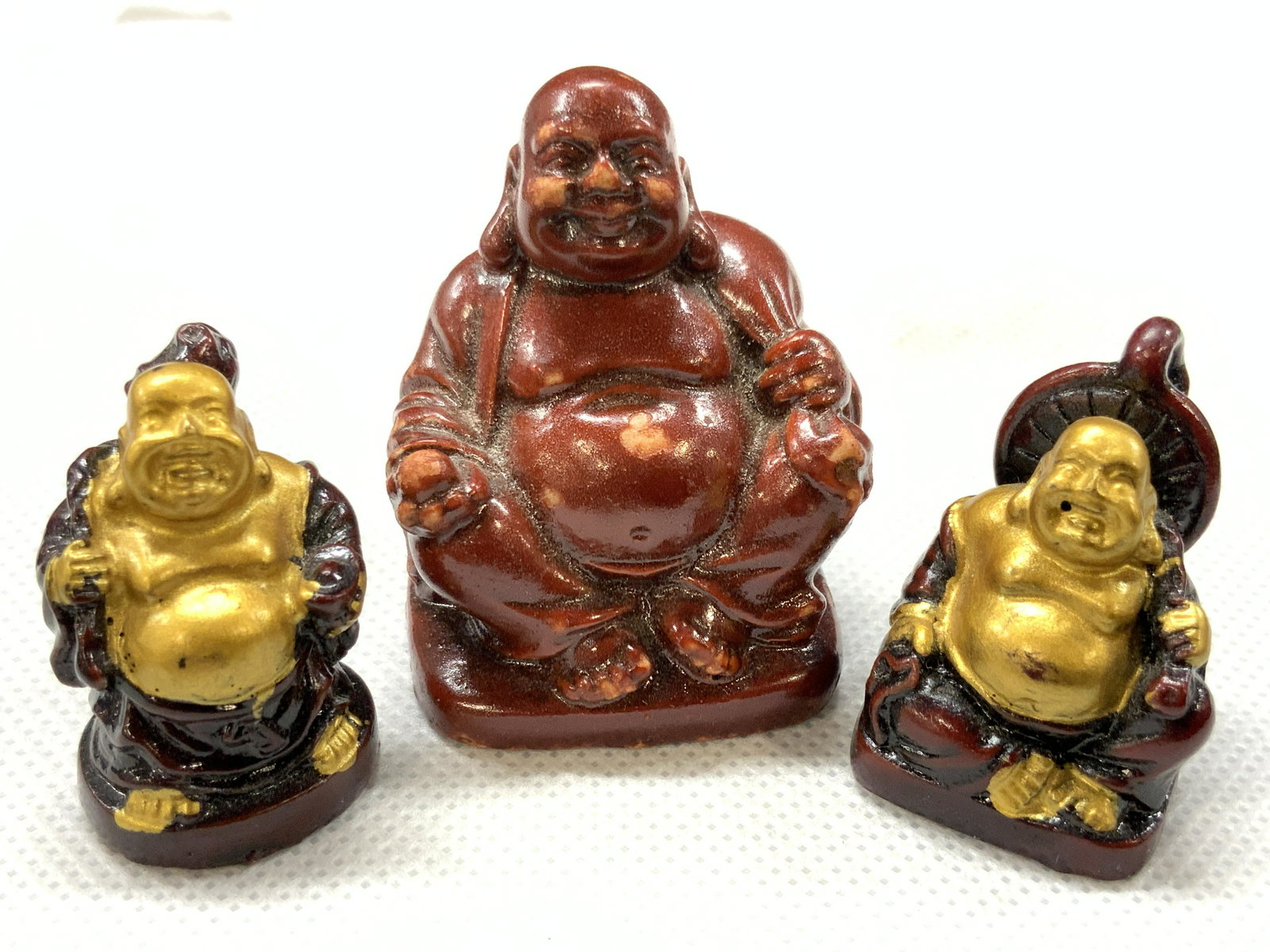 3 laughing Buddha Wooden Miniature Figures (1 of 8)