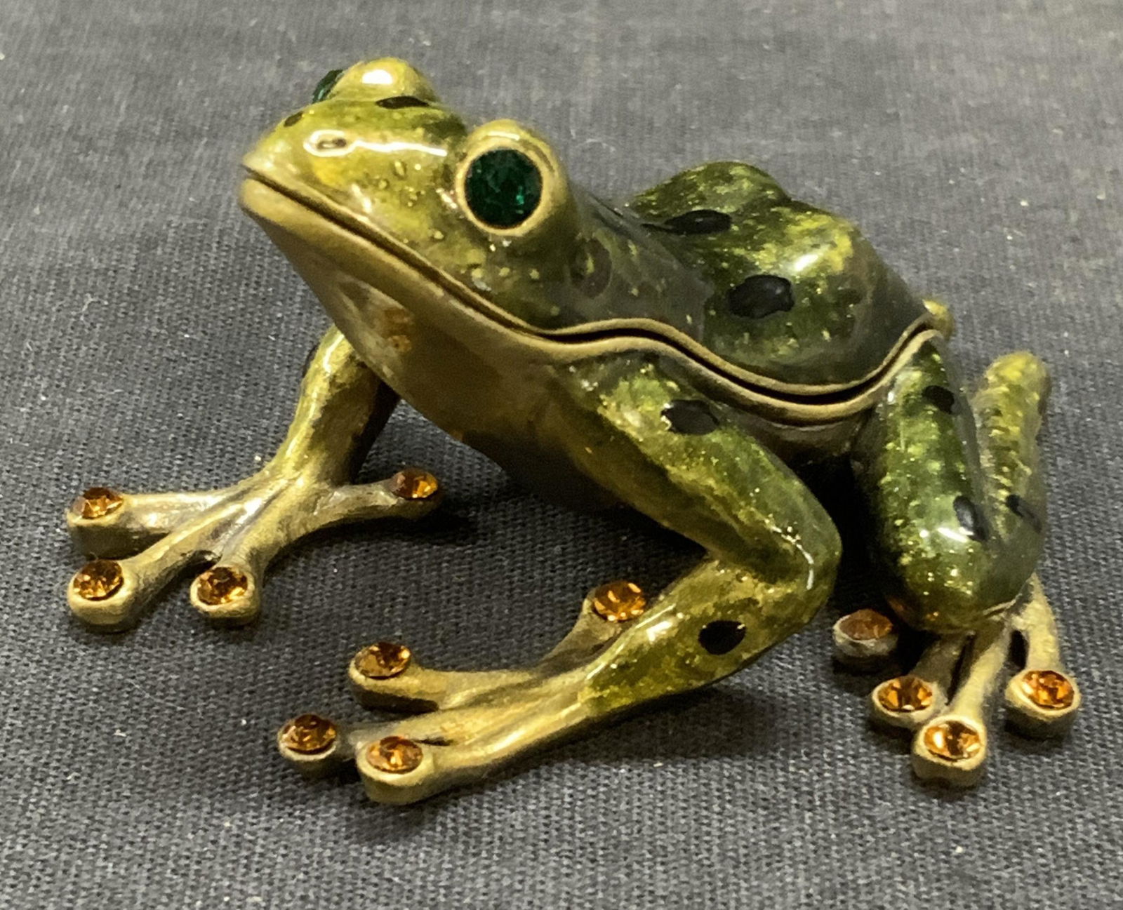 Brass Enameled & Bejeweled Crystal Frog Pill Box (1 of 6)