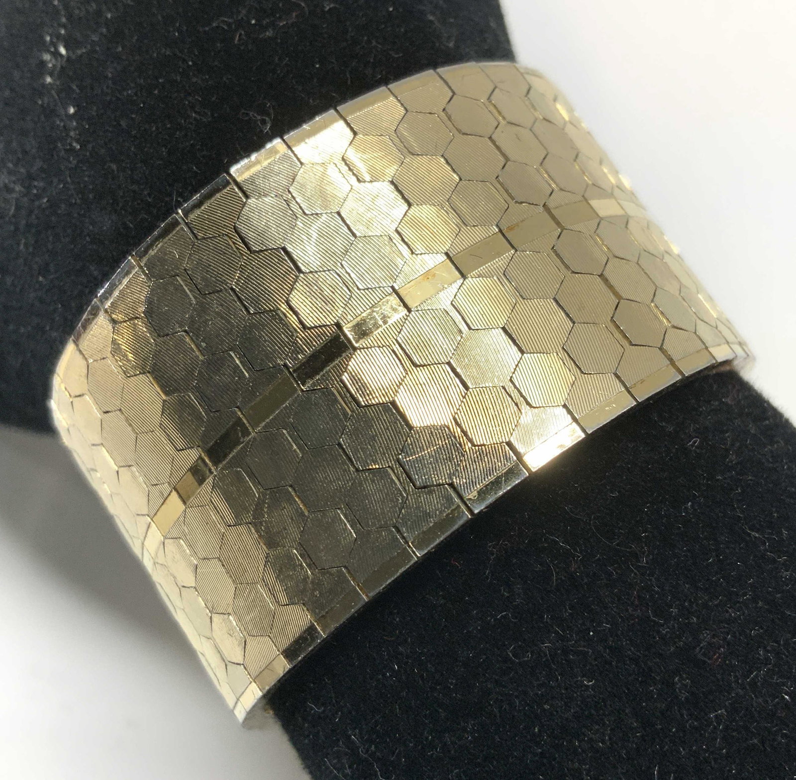 18k Gold Plated Flat Bone Bracelet, France: 18 K gold plated wide flat bone chain bracelet , marked ‘CT 18 750 Plaque Or G 7.5 x 1 in. Secure clasp. Signed 18k gold plated bracelet, Luxury Statement jewelry, Luxury Chunky Jewelry, Luxury Esta