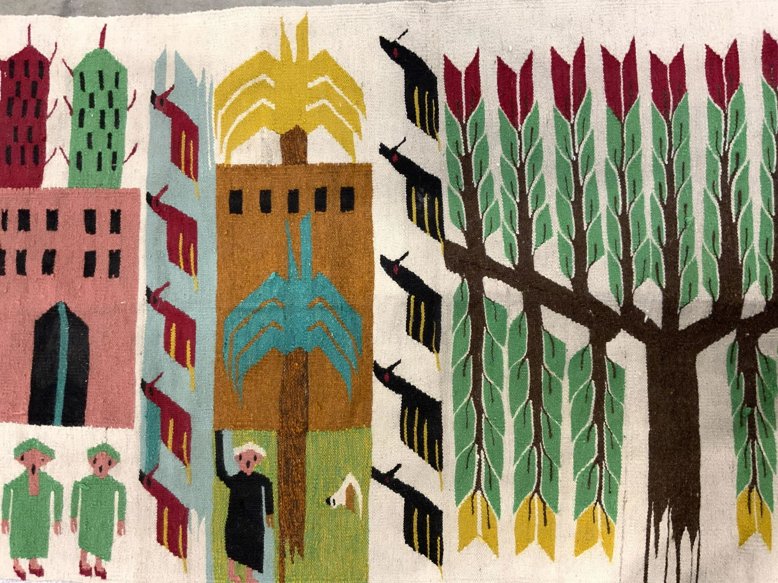 Vintage Handmade Pictorial Folk Art Wool Rug (1 of 7)