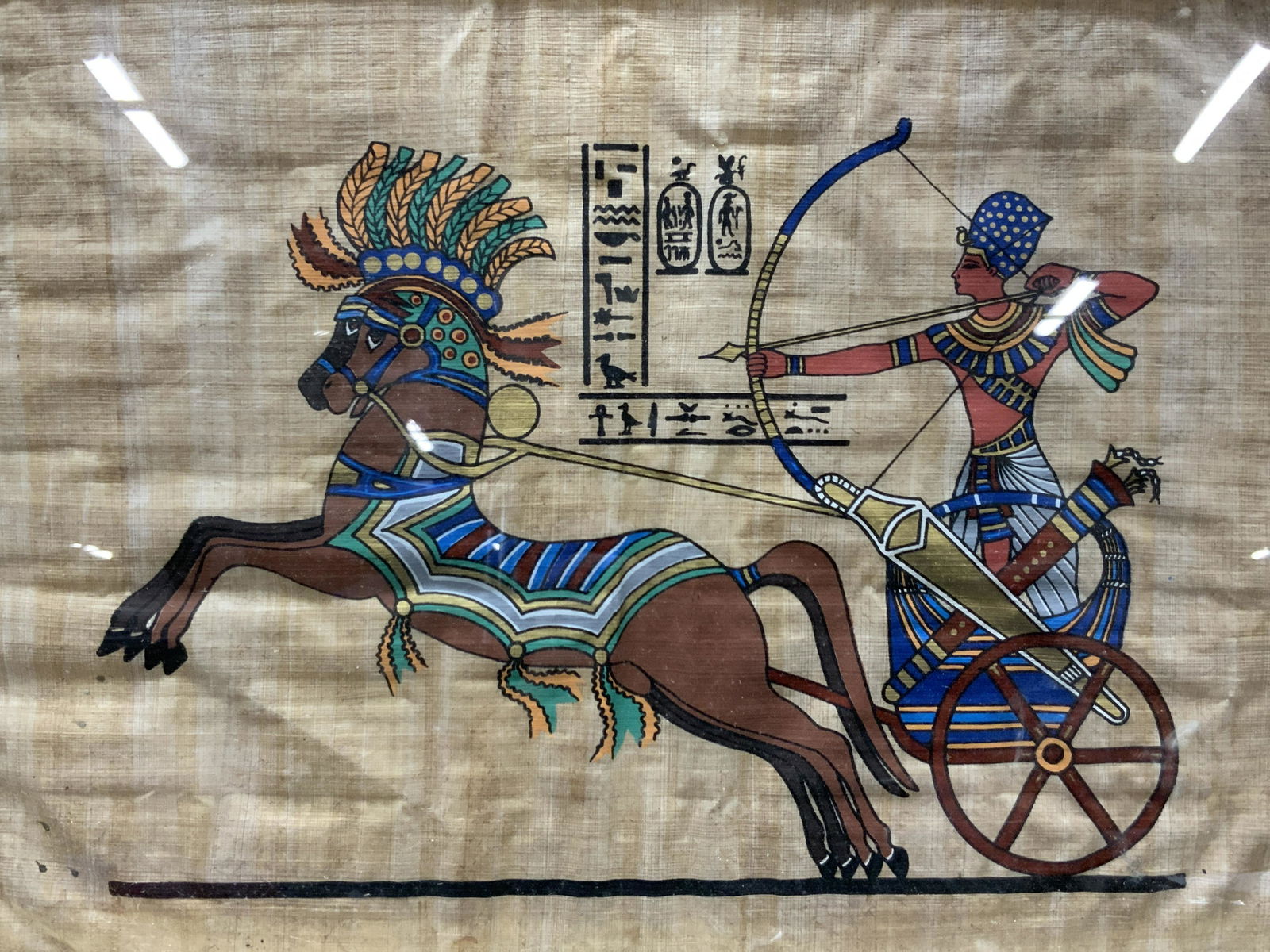 Hand Painted Papyrus Egyptian Nekhbet In Chariot (1 of 9)