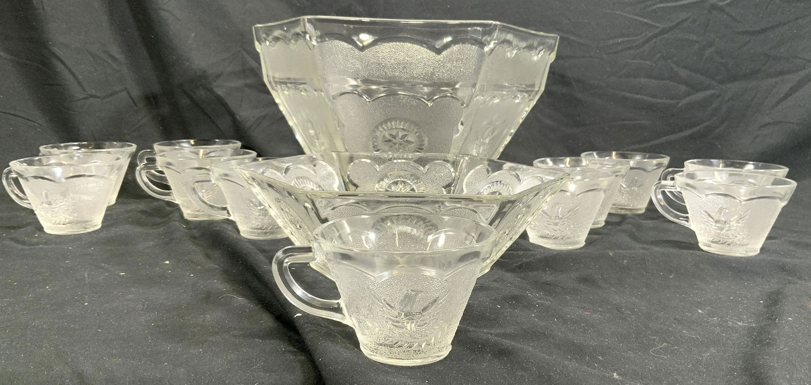 Set 13 Vintage Glass Punch Bowl Set W Cups (1 of 8)