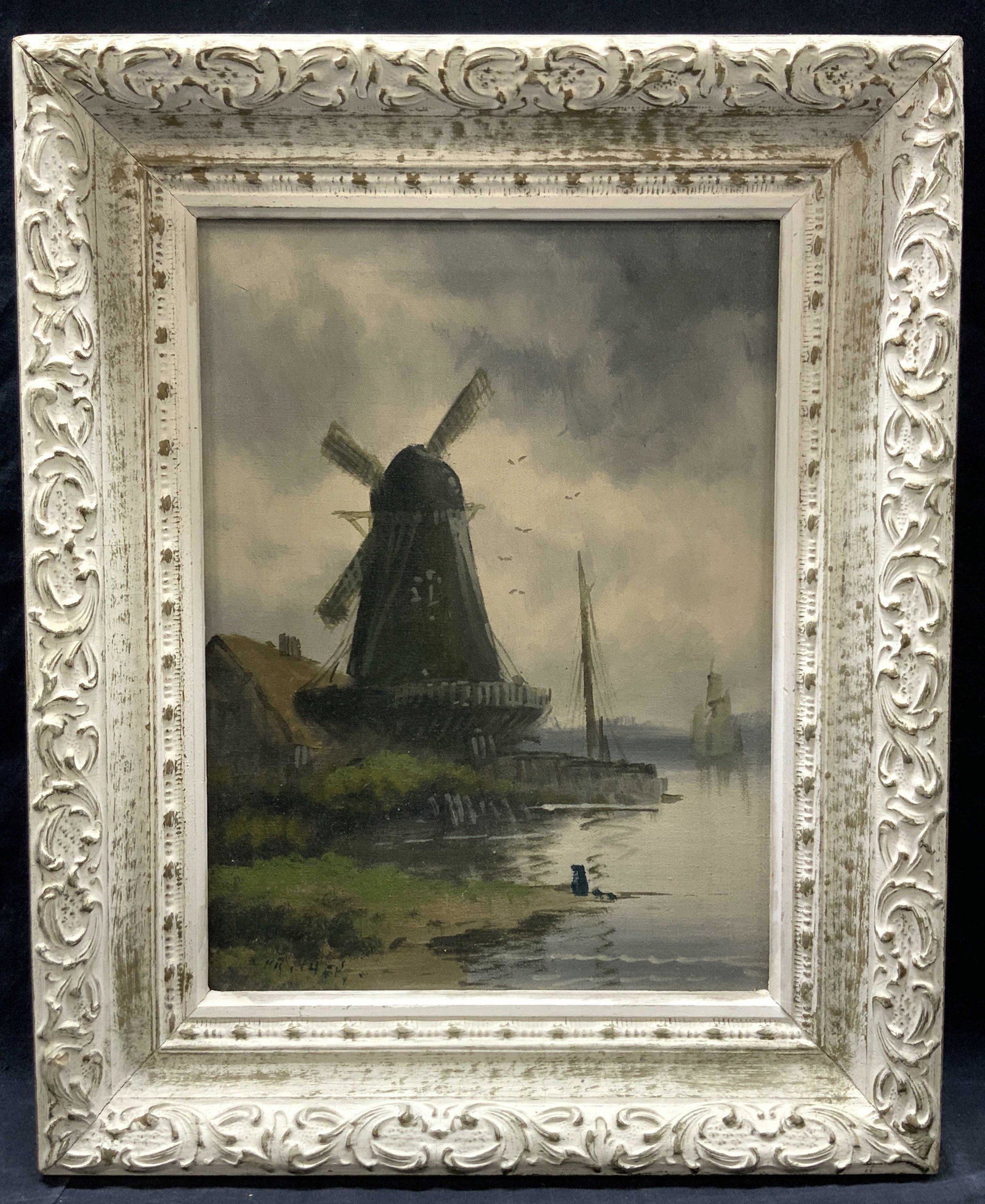 Signed Windmill On The Water Oil Painting (1 of 9)