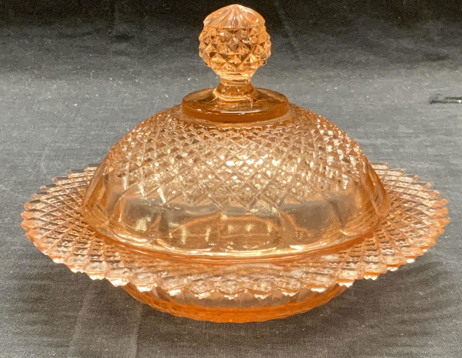 Pink Cut Art Glass Lidded Bowl (1 of 6)