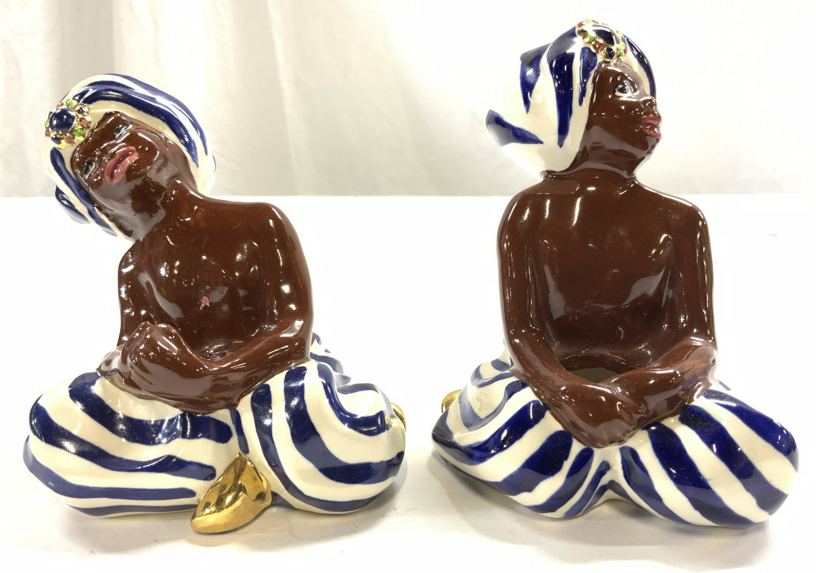 Pr Hand Painted Porcelain Figural Candlesticks (1 of 6)