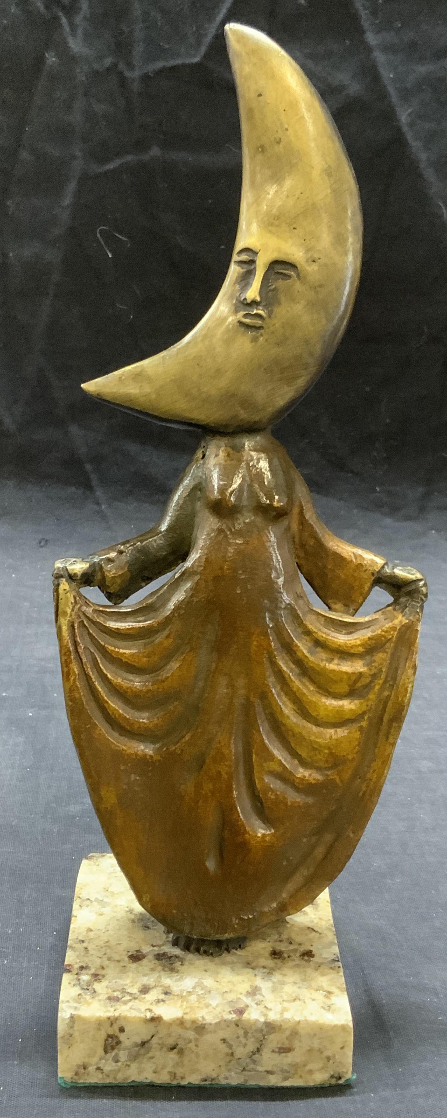 Signed BUSTAMANTE Bronze Moon Figural Sculpture (1 of 8)