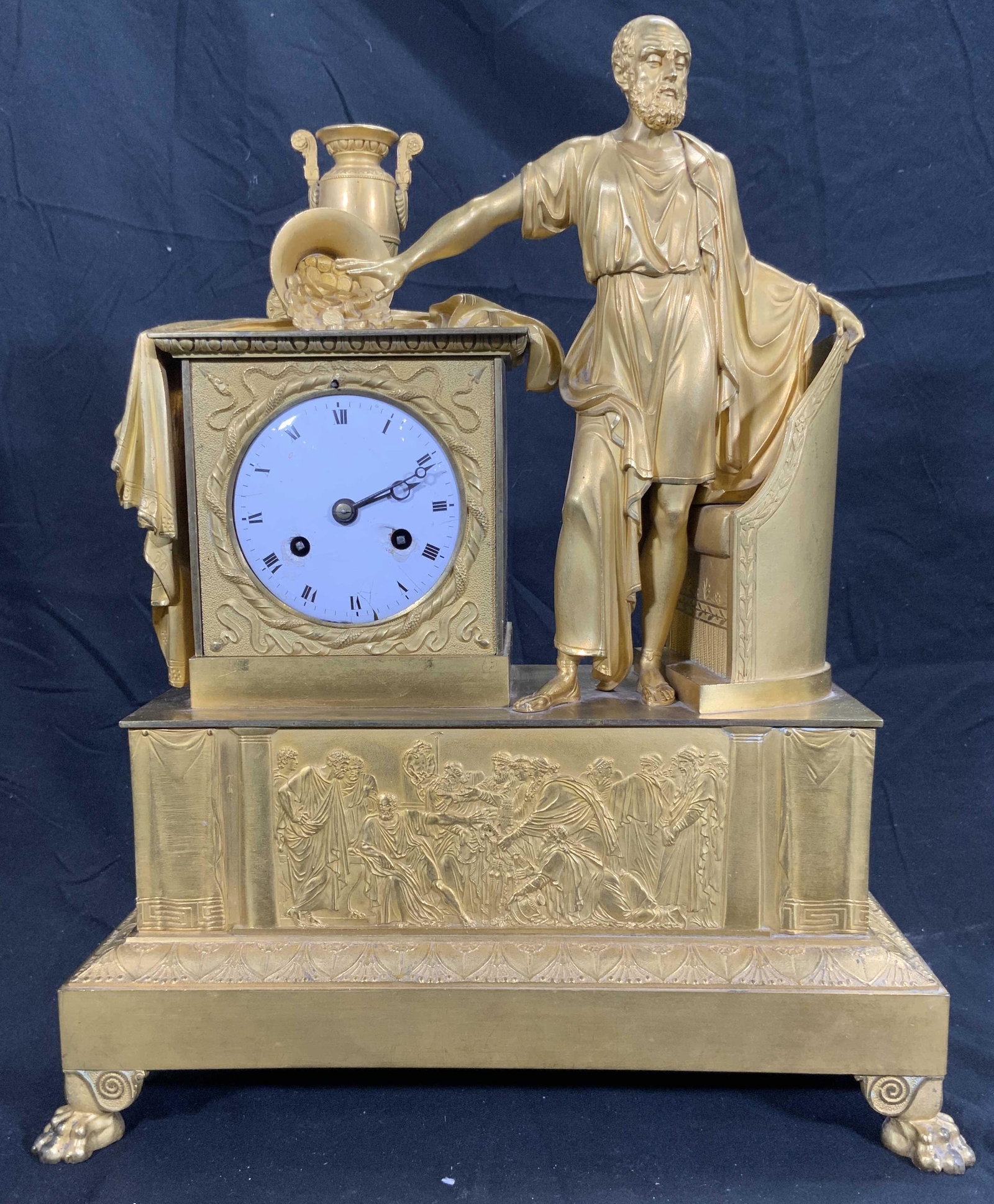 Antique Bronze French Empire Footed Ormolu Clock (1 of 12)