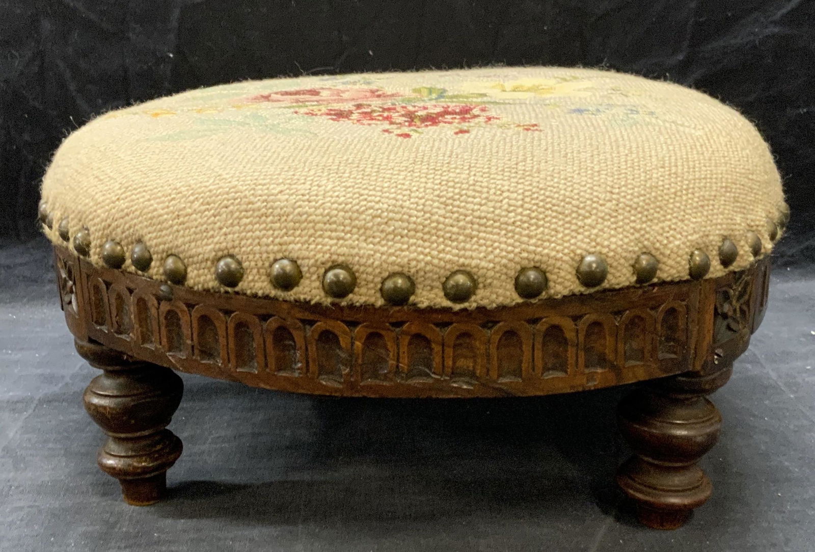 Antique French Country Tapestry Foot Stool (1 of 6)