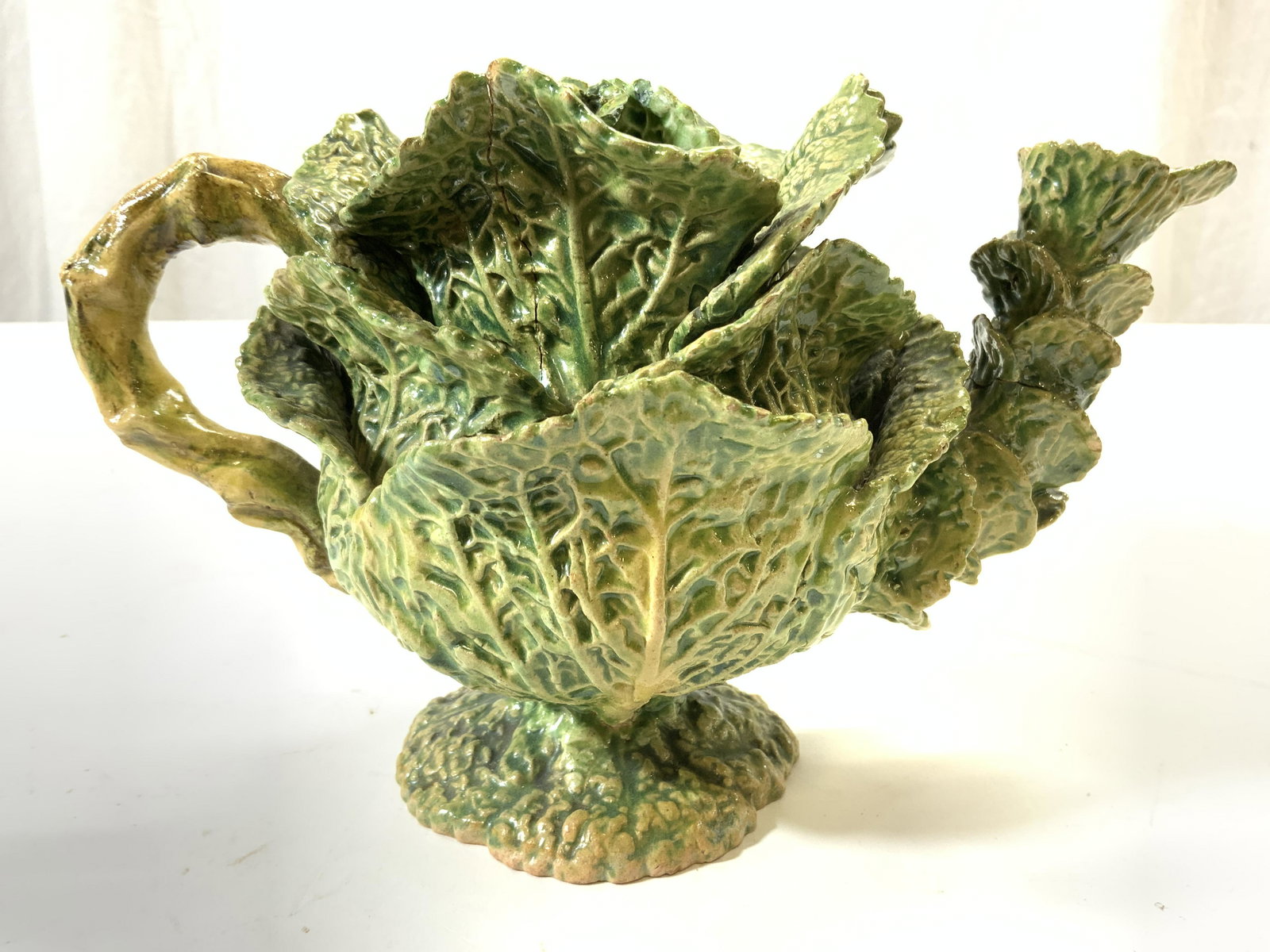 CALDAS R Sgnd Antq Cabbage Palissy Ware Cer Teapot (1 of 9)