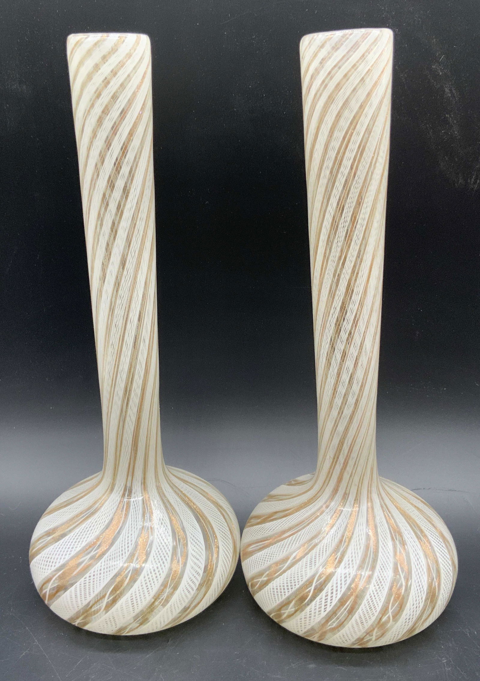 Pair MURANO Vintage Gold Fleck Swirl Glass Vases (1 of 11)